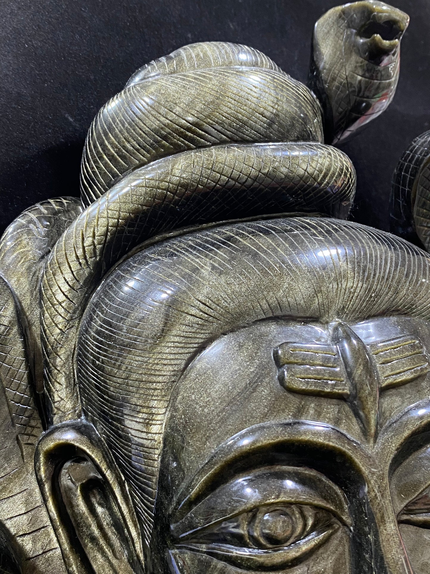 002-Golden sheen osidian snake lady carving
