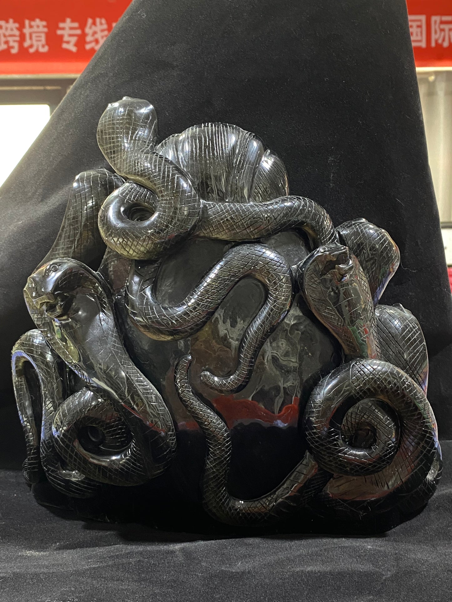 002-Golden sheen osidian snake lady carving