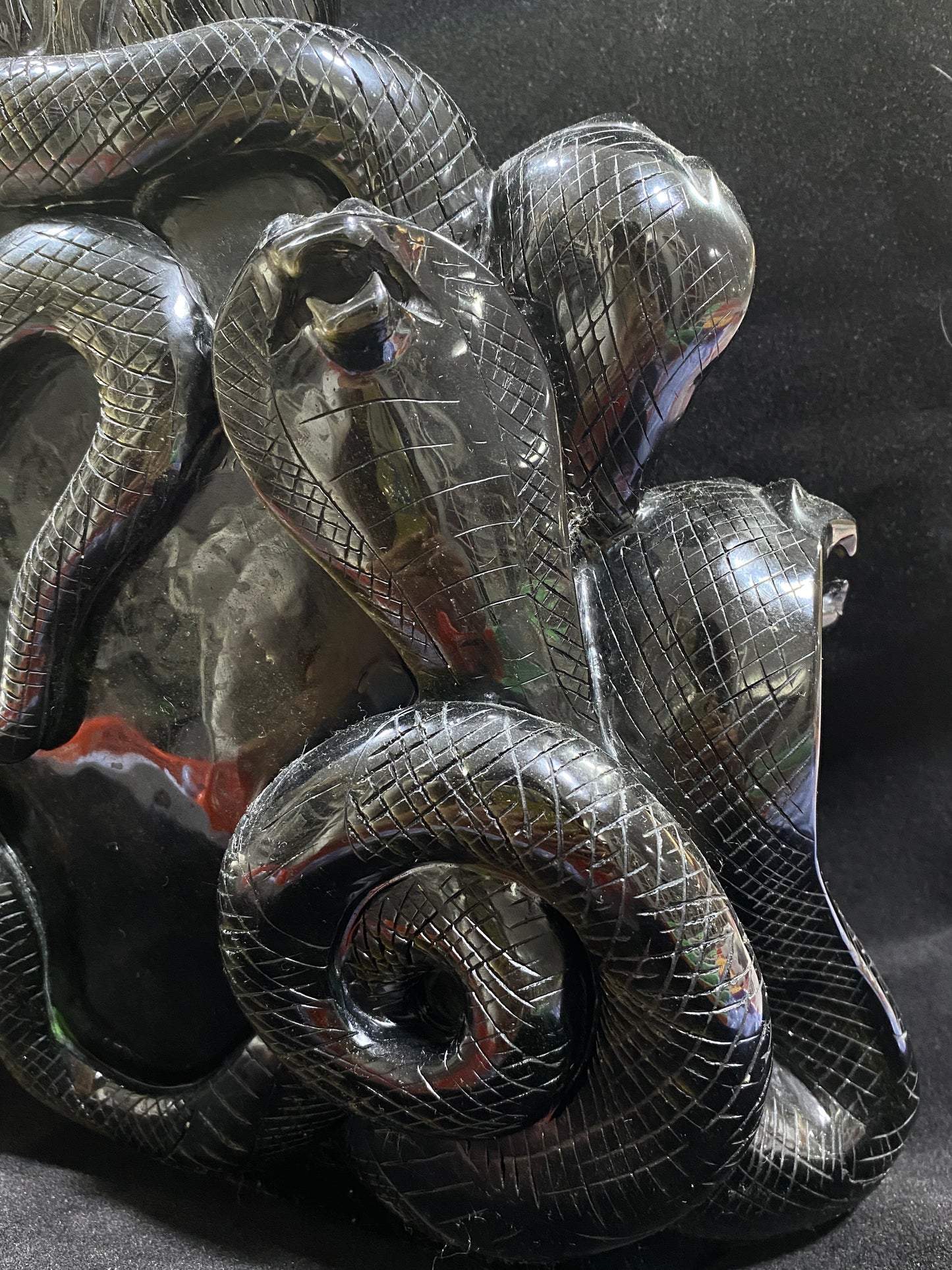 002-Golden sheen osidian snake lady carving