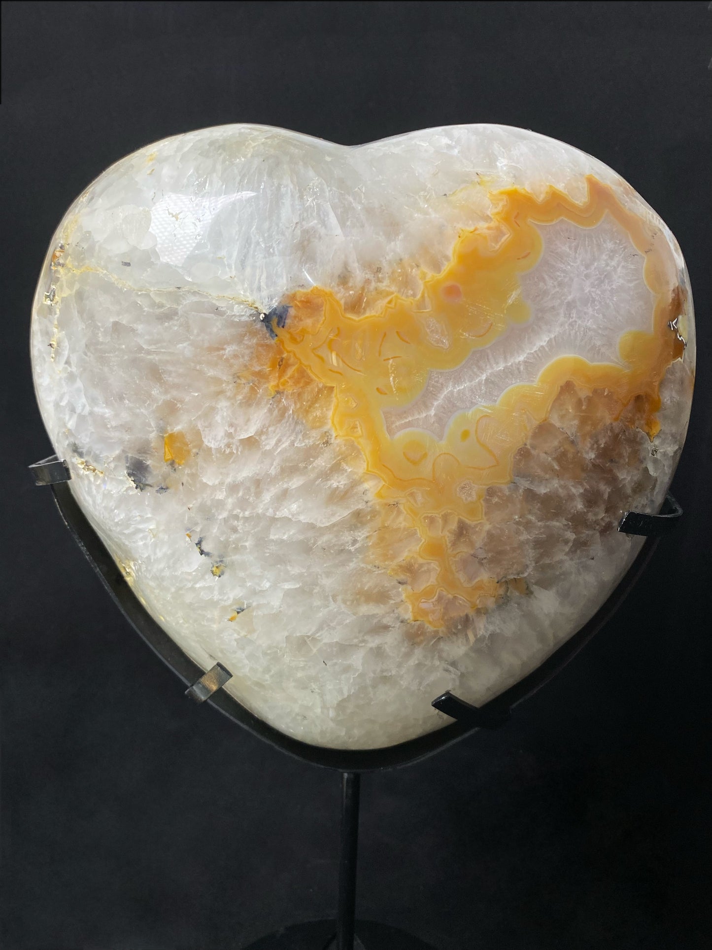 009-Geode agate amethyst heart with metal stand #7163