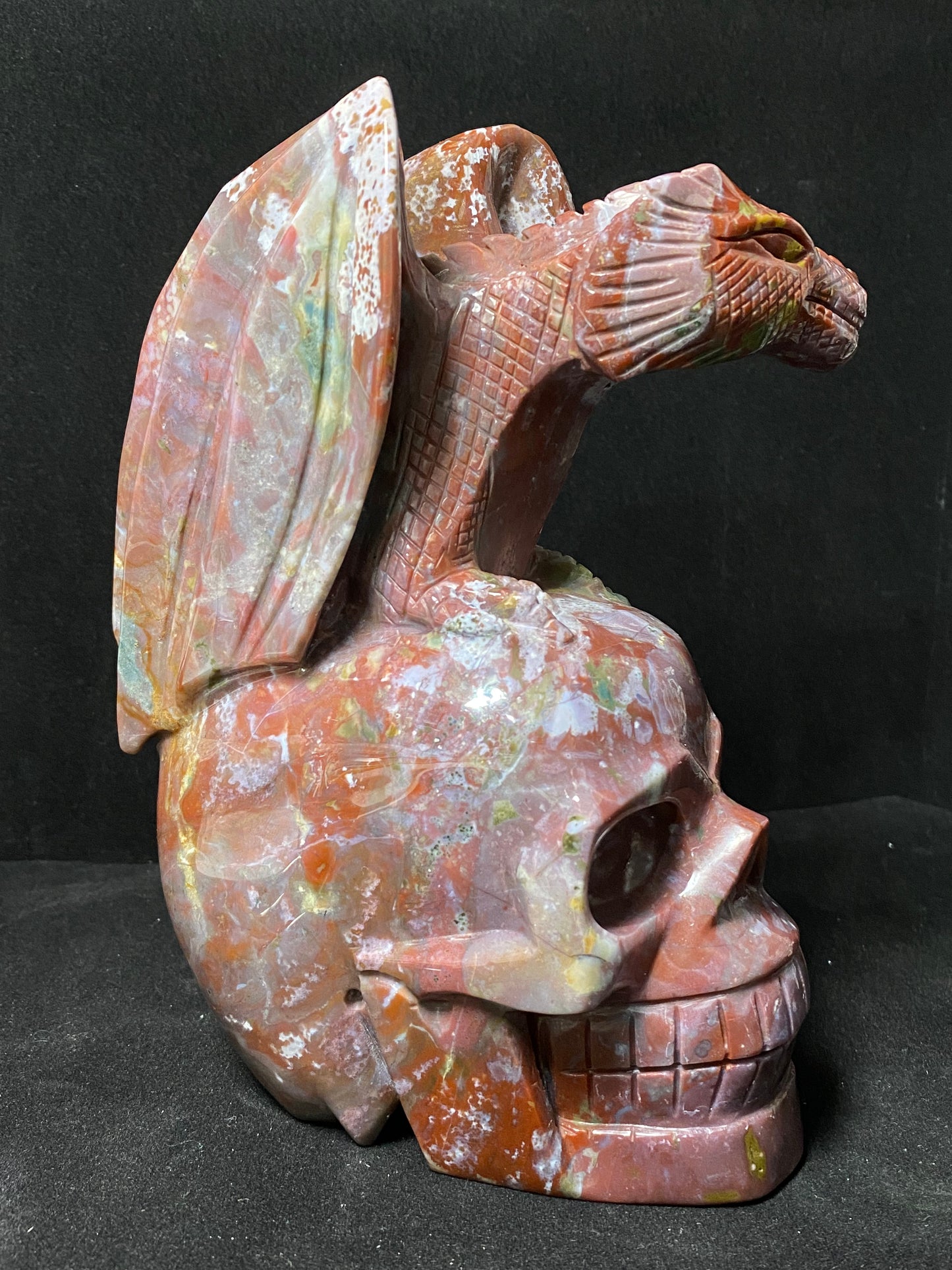 075-Ocean jasper flying dragon on skull #2284