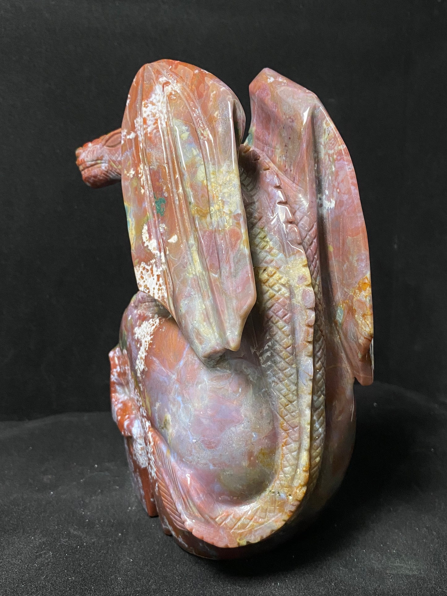 075-Ocean jasper flying dragon on skull #2284