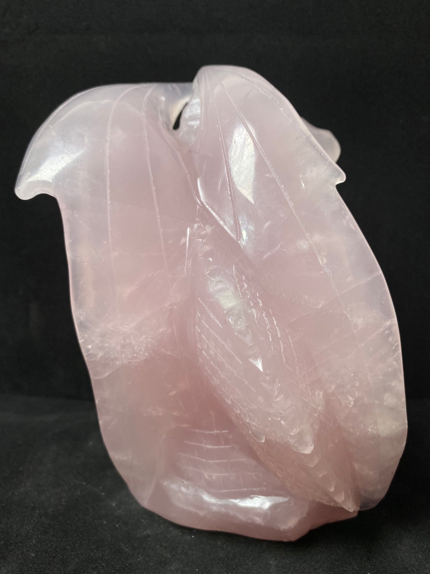 037-Rose Quartz flying dragon on castle carving #3009