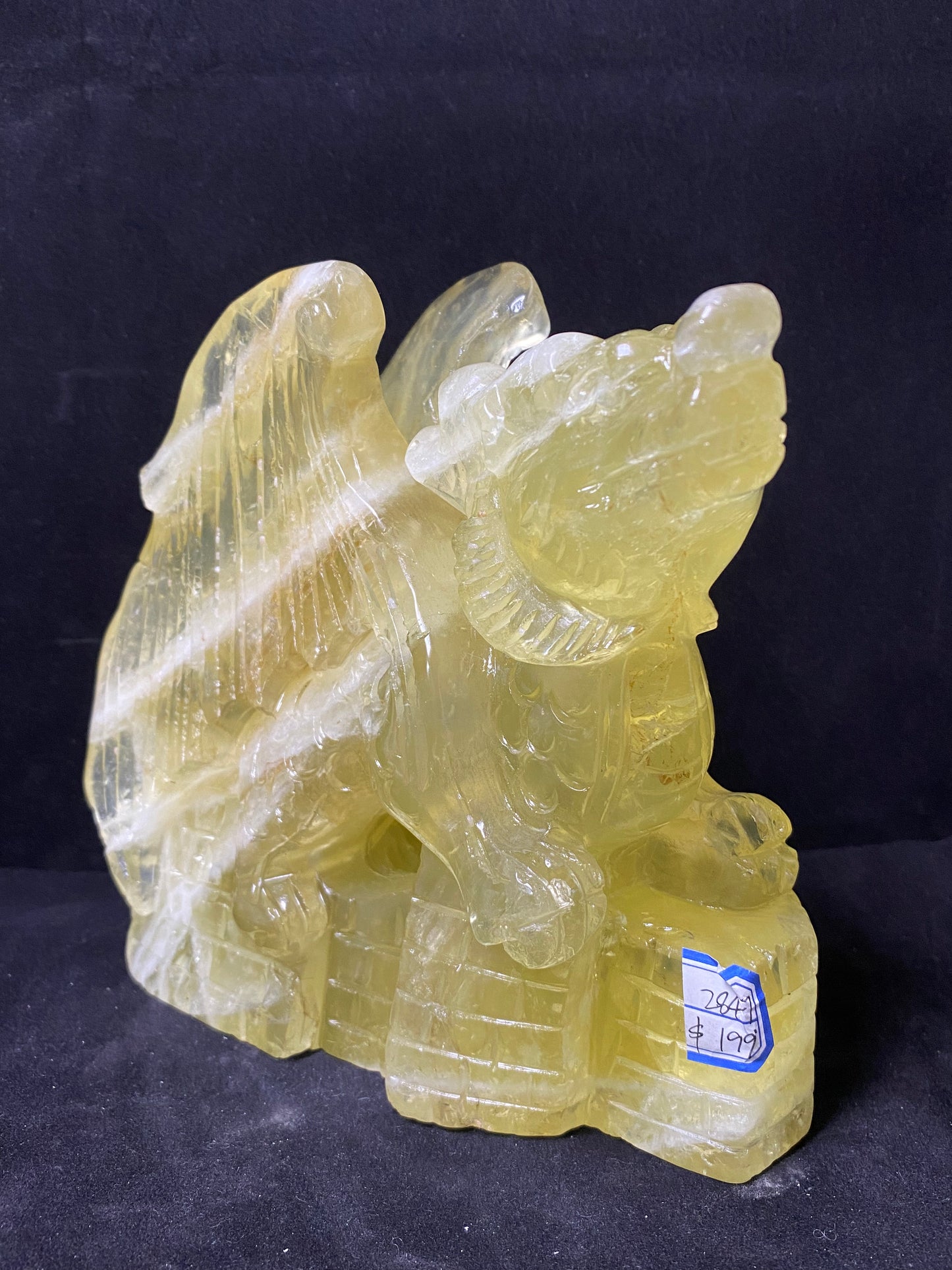 Citrine quartz flying dragon on castle carving #2847