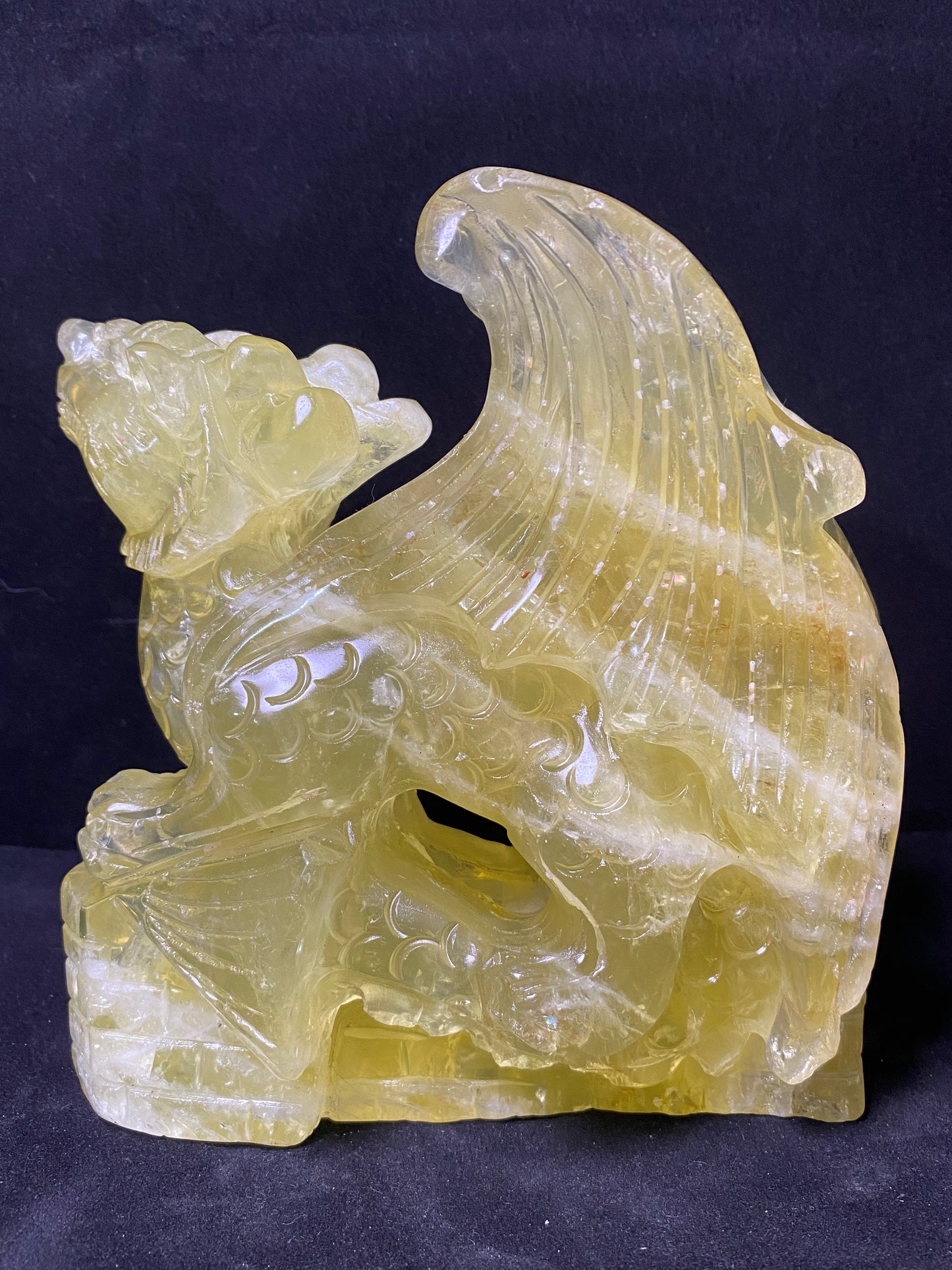 Citrine quartz flying dragon on castle carving #2847