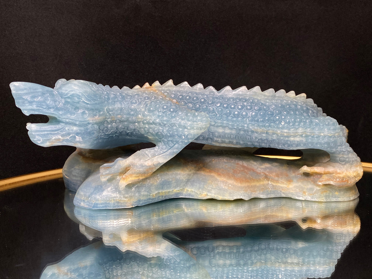 Blue onyx alligator carving#1229