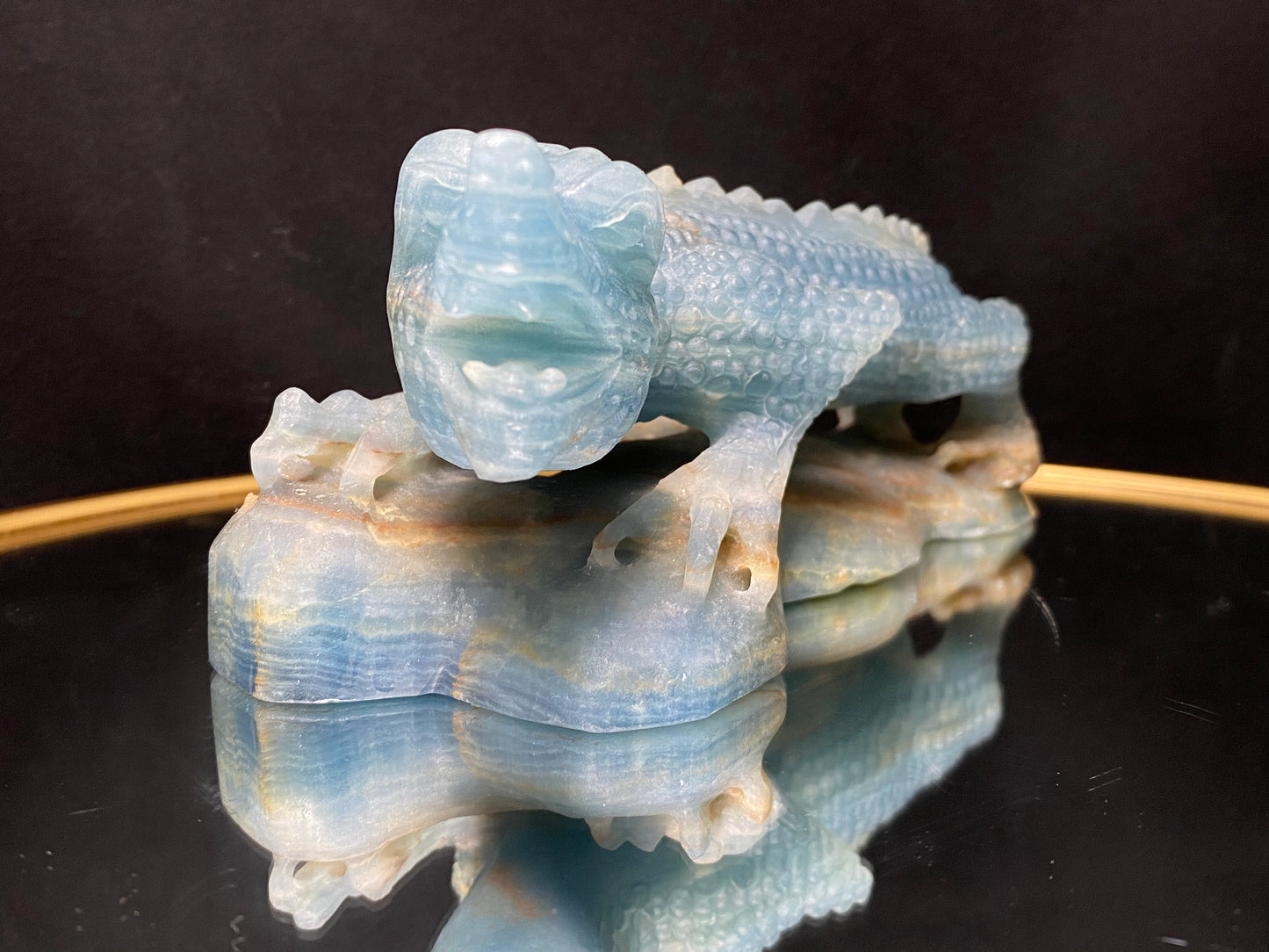 Blue onyx alligator carving#1229