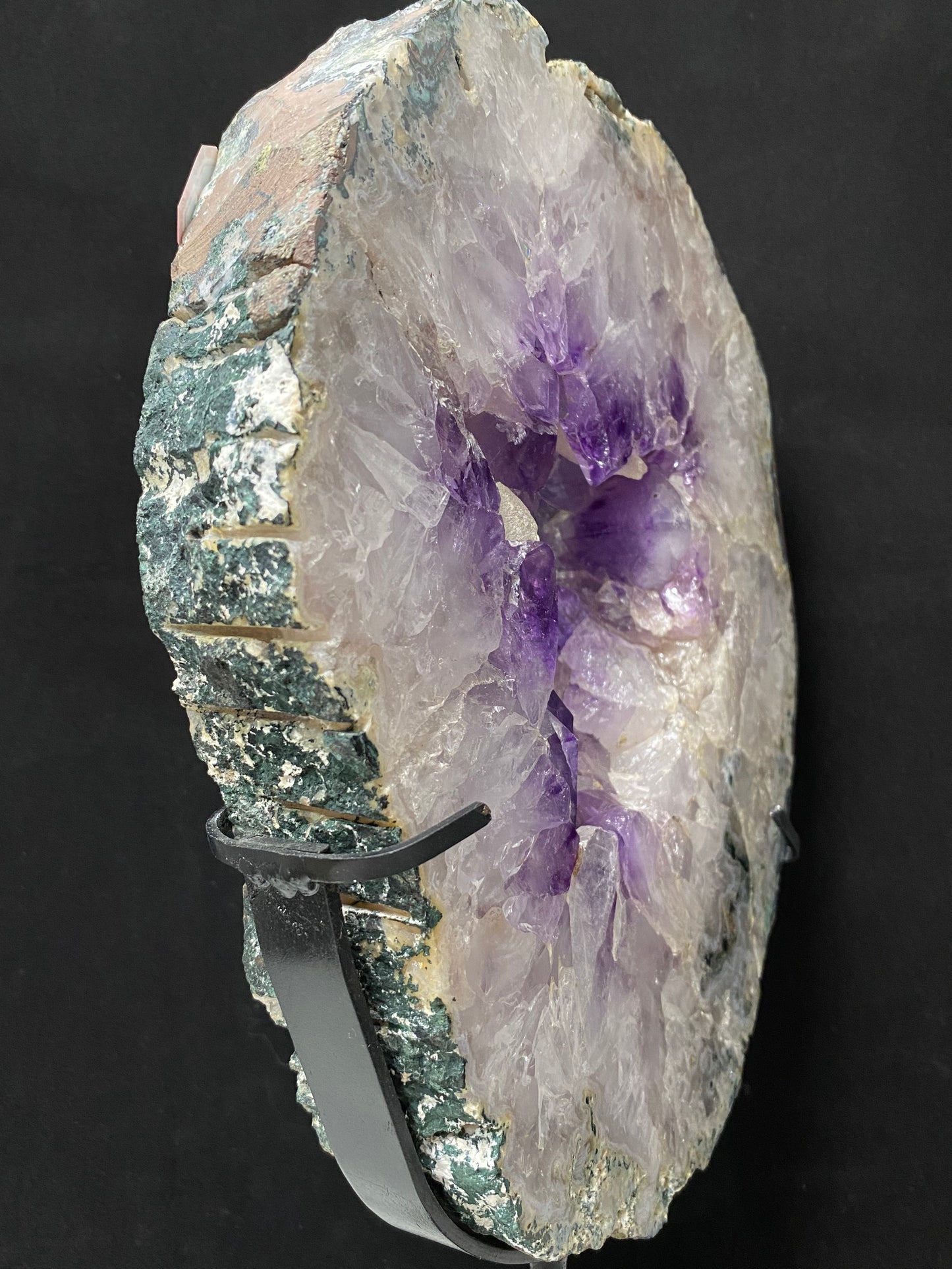 Amethyst agate open clusters slab with stand