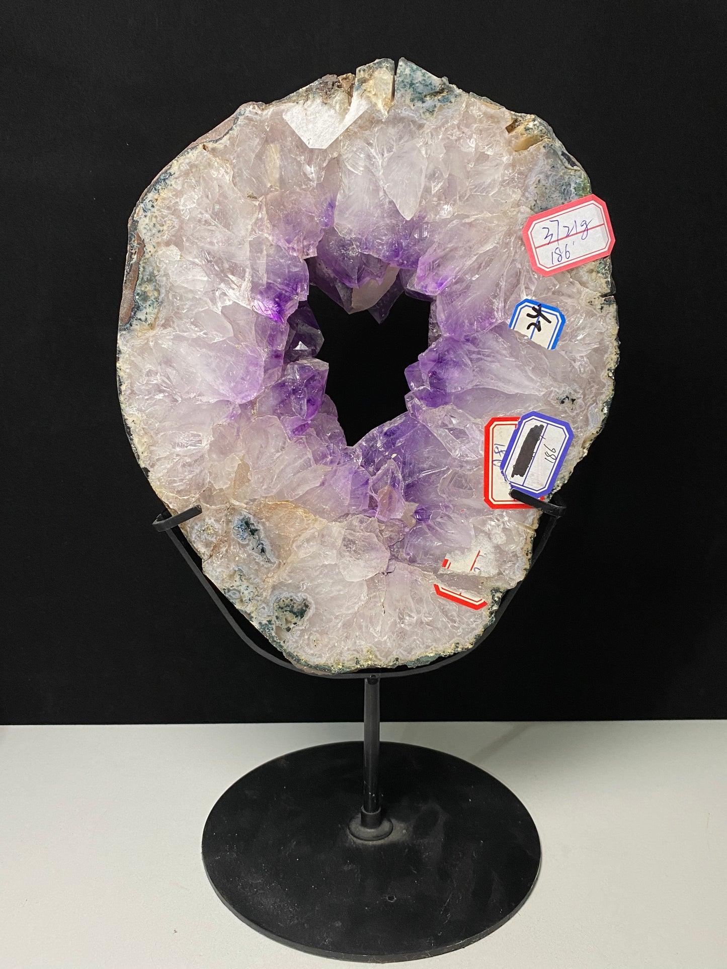 Amethyst agate open clusters slab with stand