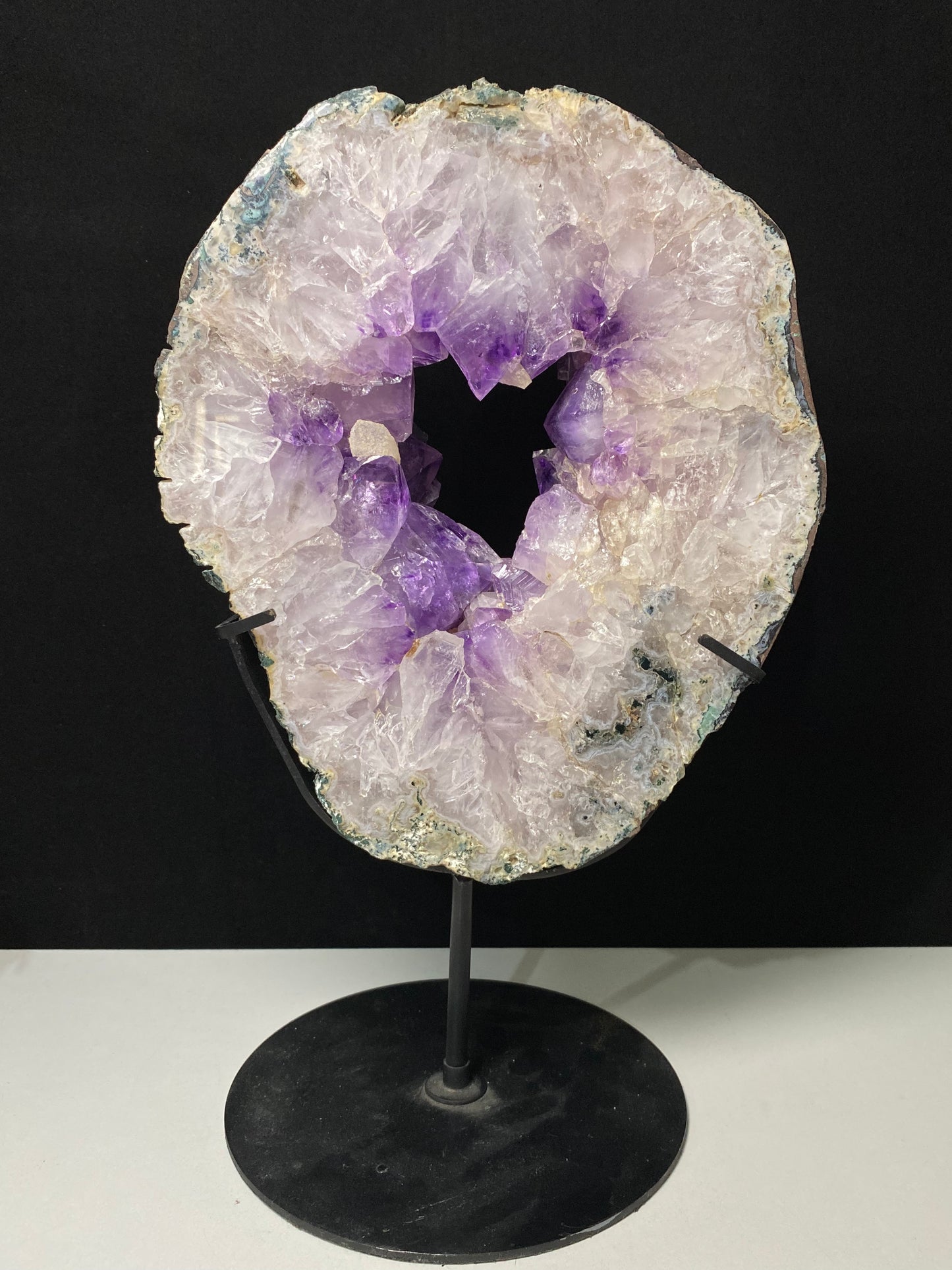 Amethyst agate open clusters slab with stand