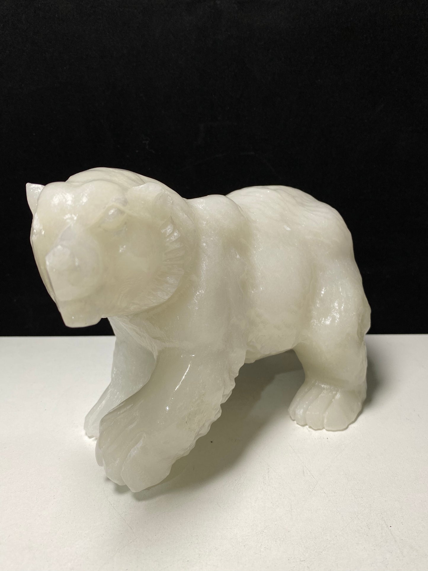 White jade polar bear carving#2700