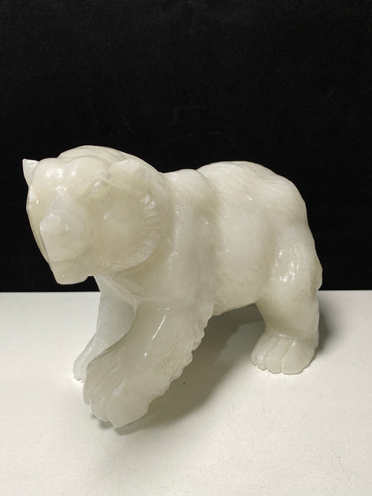 White jade polar bear carving#2700