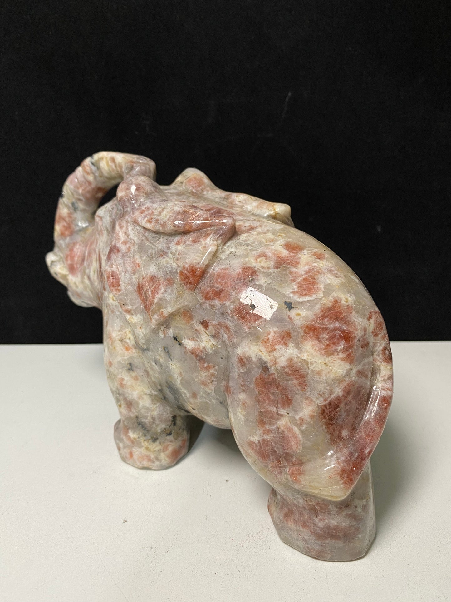 Golden strawberry moonstone elephant carving#2096