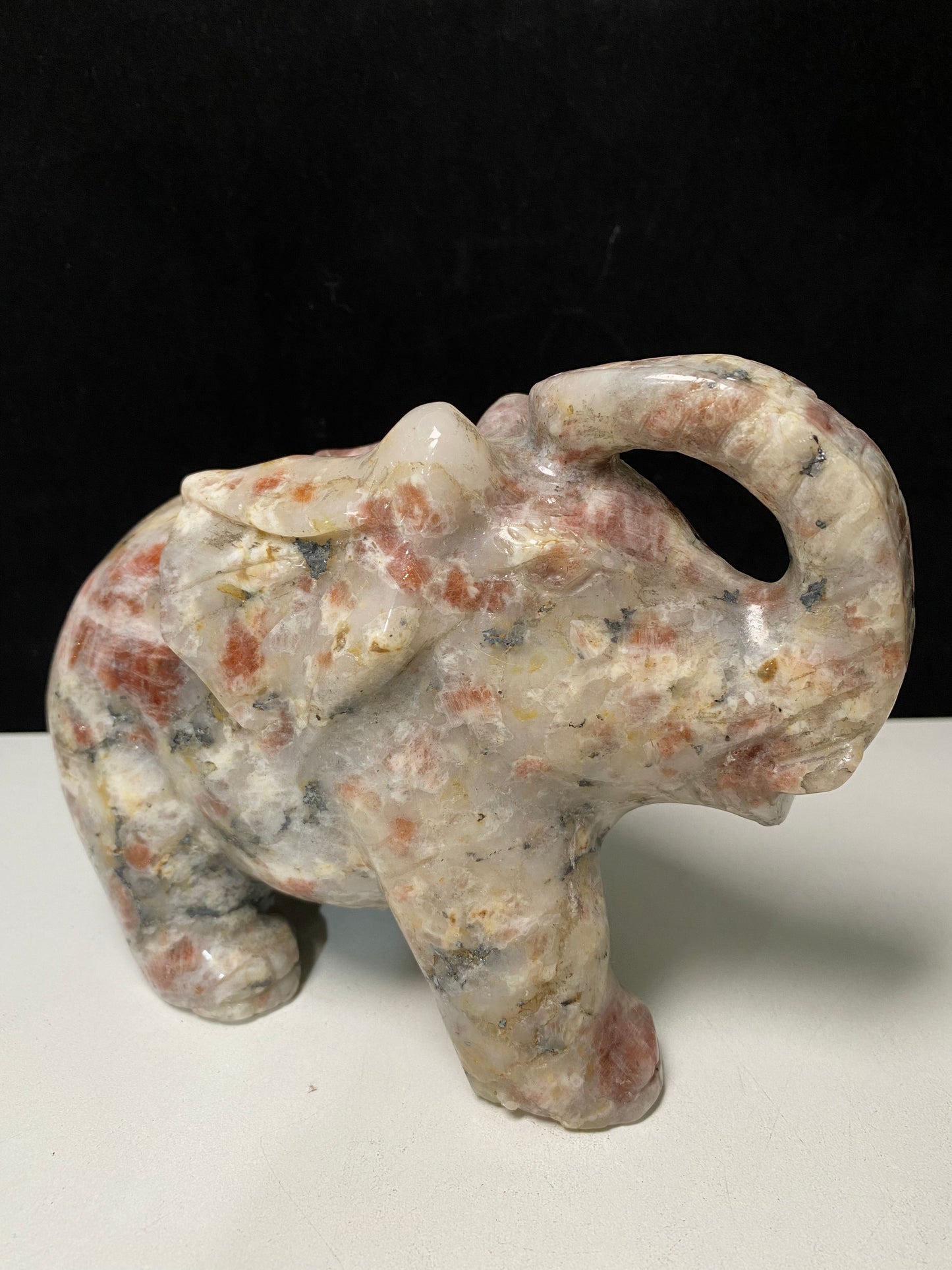 Golden strawberry moonstone elephant carving#2096