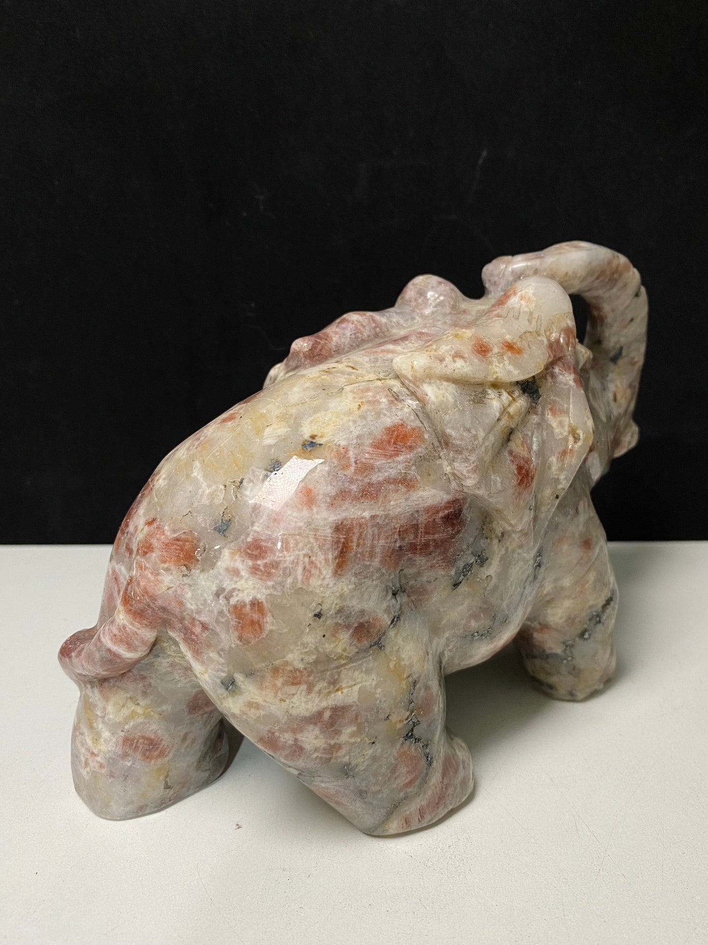 Golden strawberry moonstone elephant carving#2096