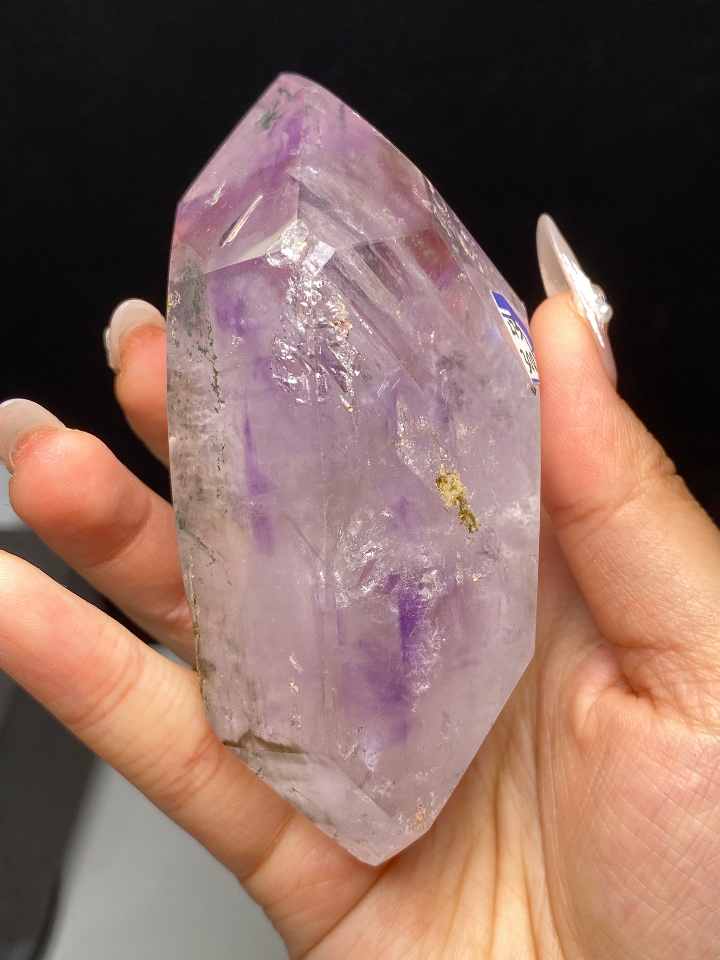 Amethyst water enhydros with wooden stand #E15