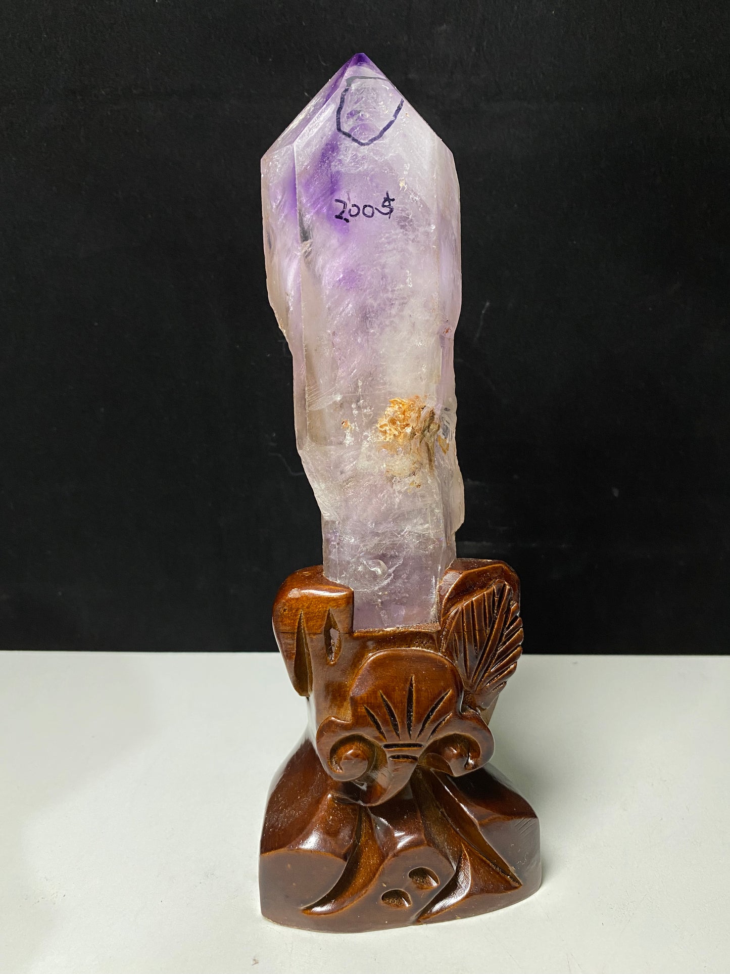 Amethyst water enhydros with wooden stand #E12
