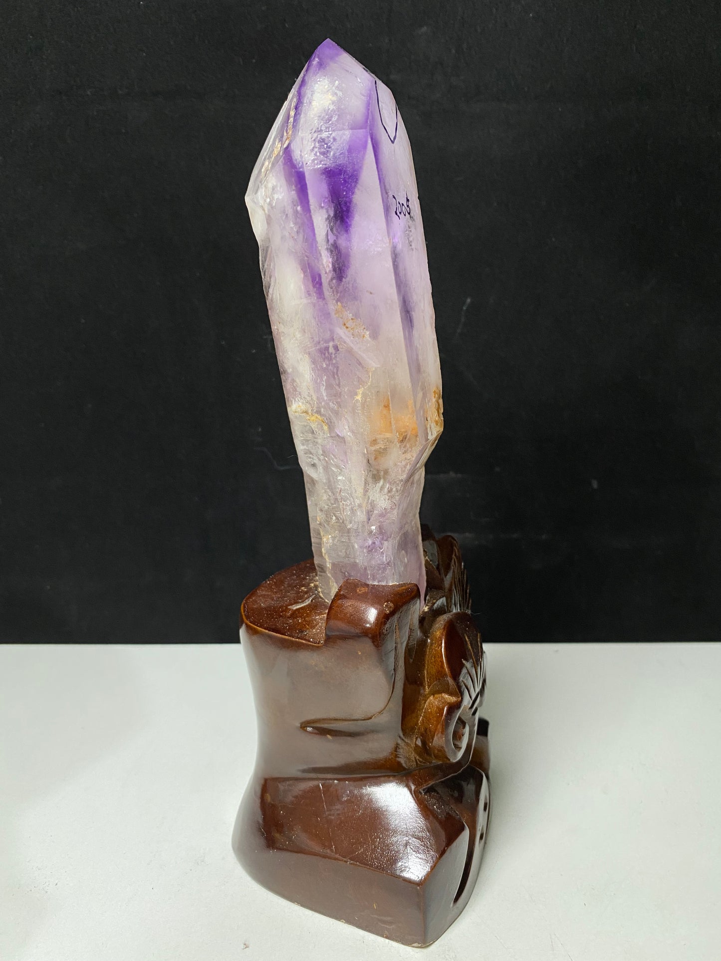 Amethyst water enhydros with wooden stand #E12