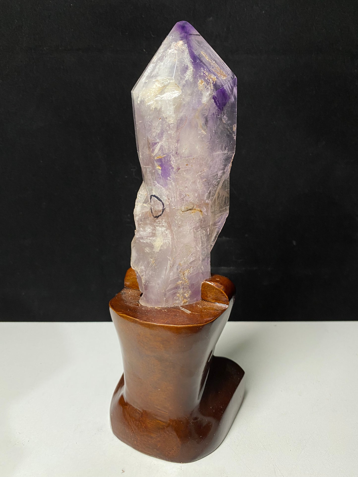 Amethyst water enhydros with wooden stand #E12