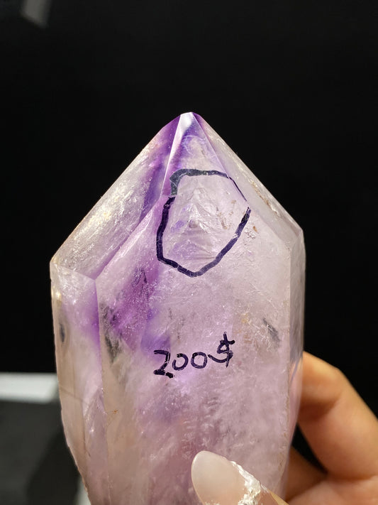 Amethyst water enhydros with wooden stand #E12