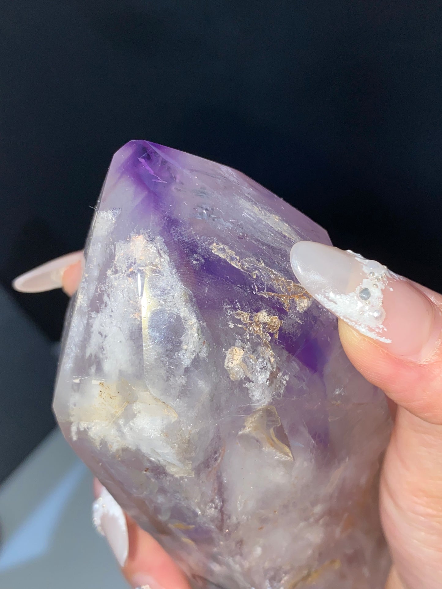 Amethyst water enhydros with wooden stand #E12