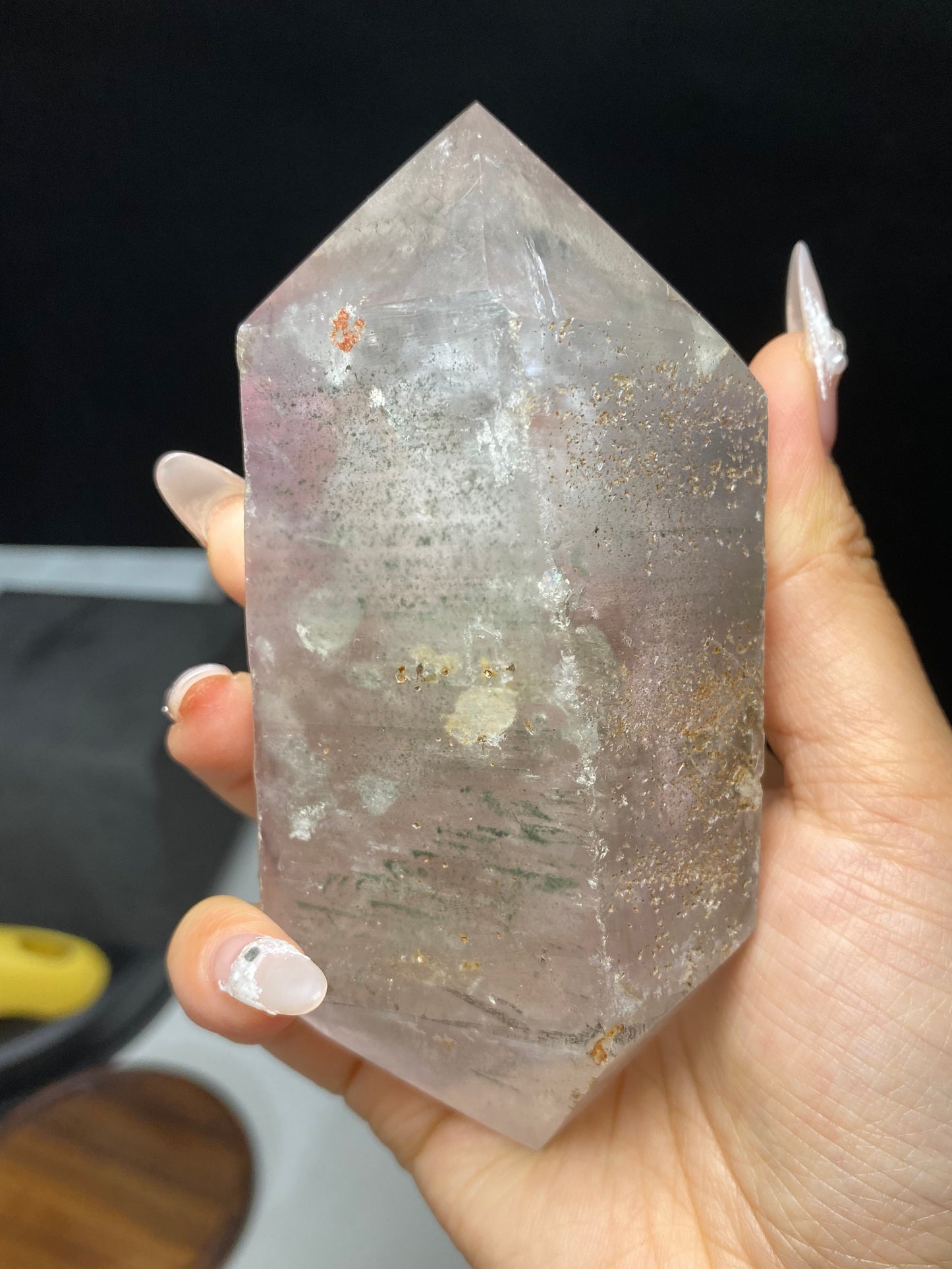 Amethyst water enhydros with wooden stand #E13
