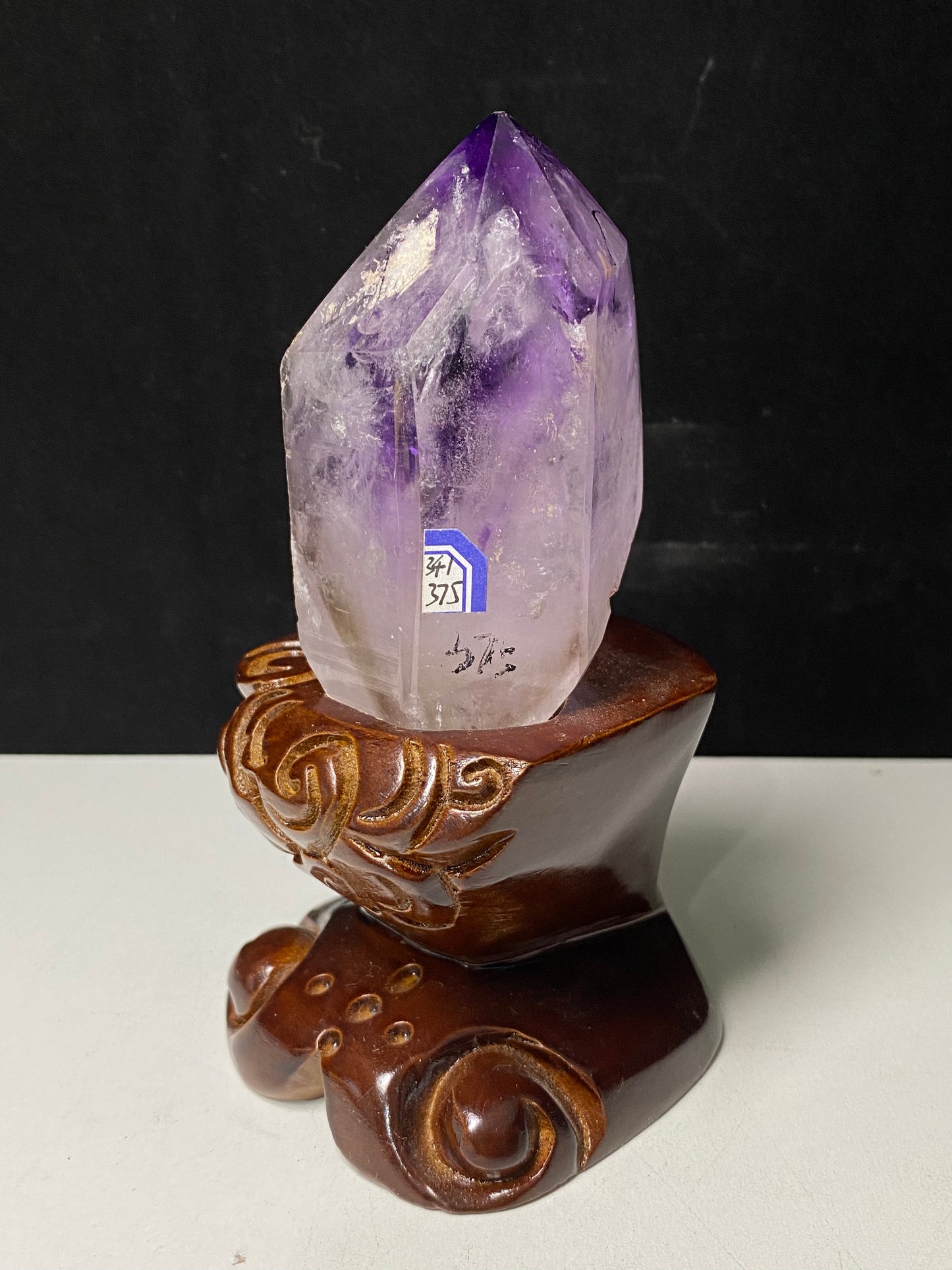 Amethyst water enhydros with wooden stand #E16