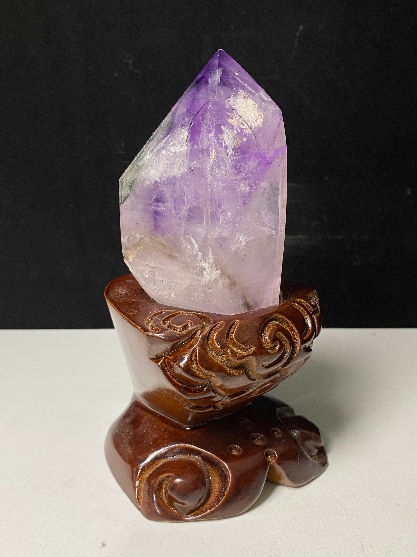 Amethyst water enhydros with wooden stand #E16