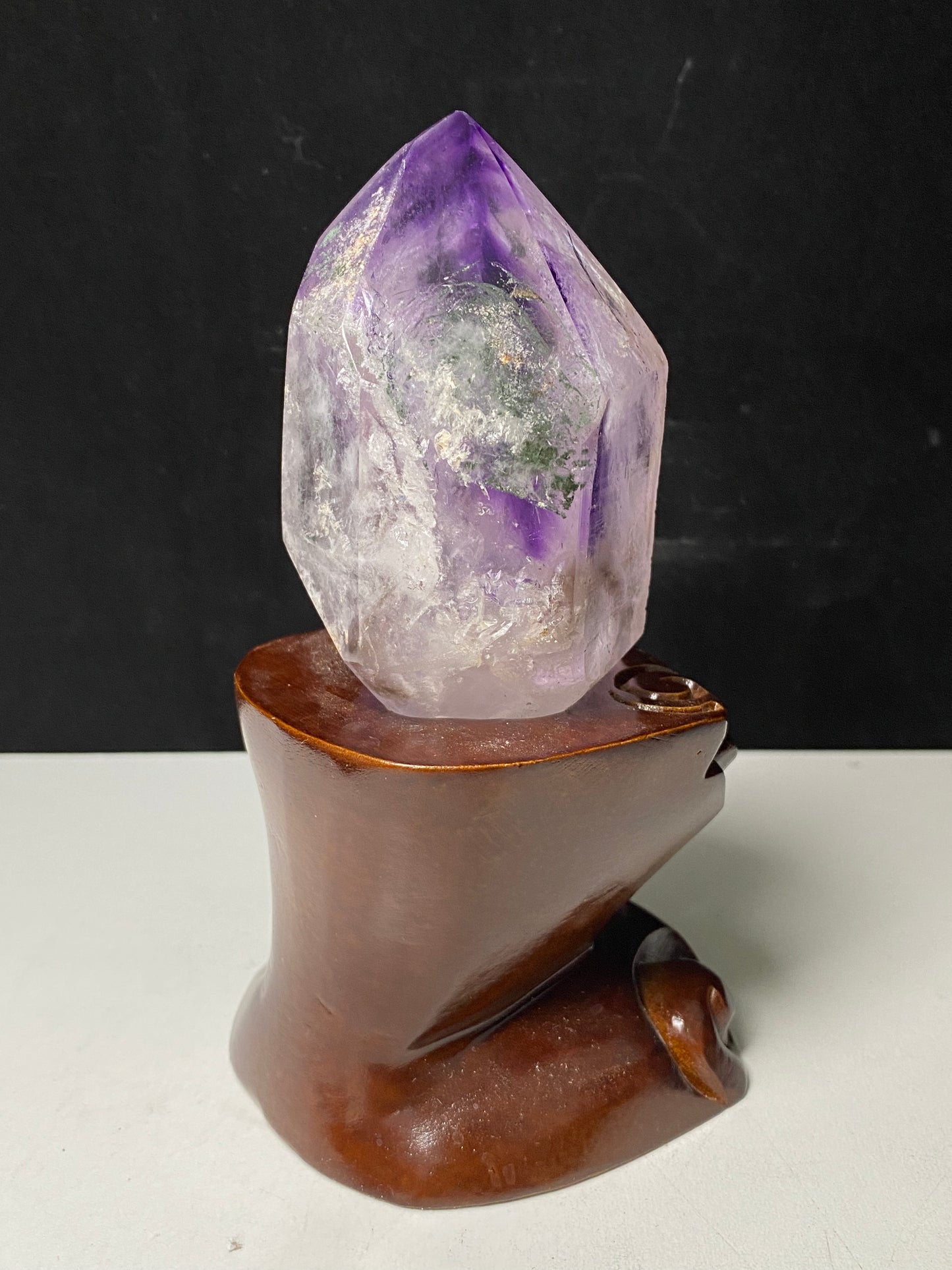Amethyst water enhydros with wooden stand #E16