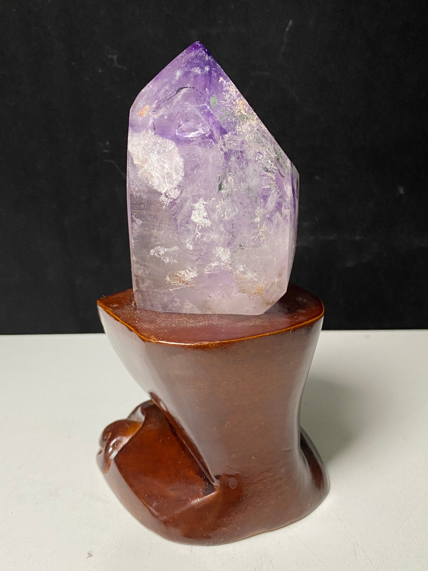 Amethyst water enhydros with wooden stand #E16