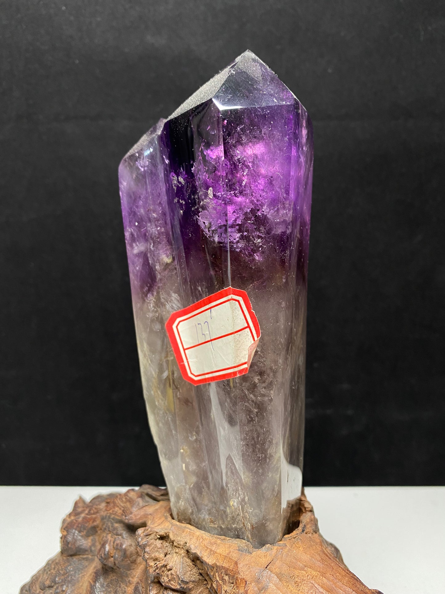 Amethyst double wand on wooden stand