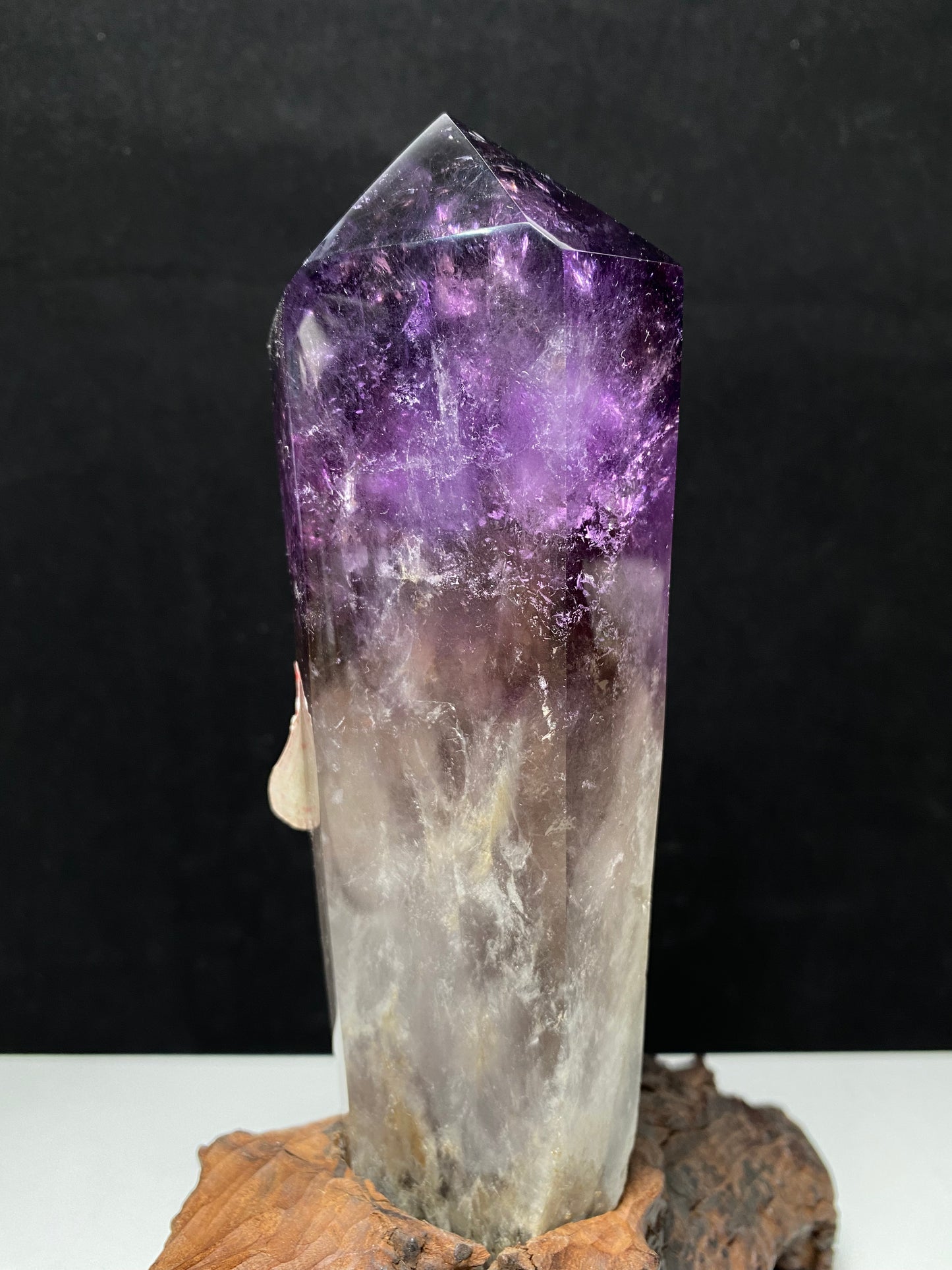 Amethyst double wand on wooden stand