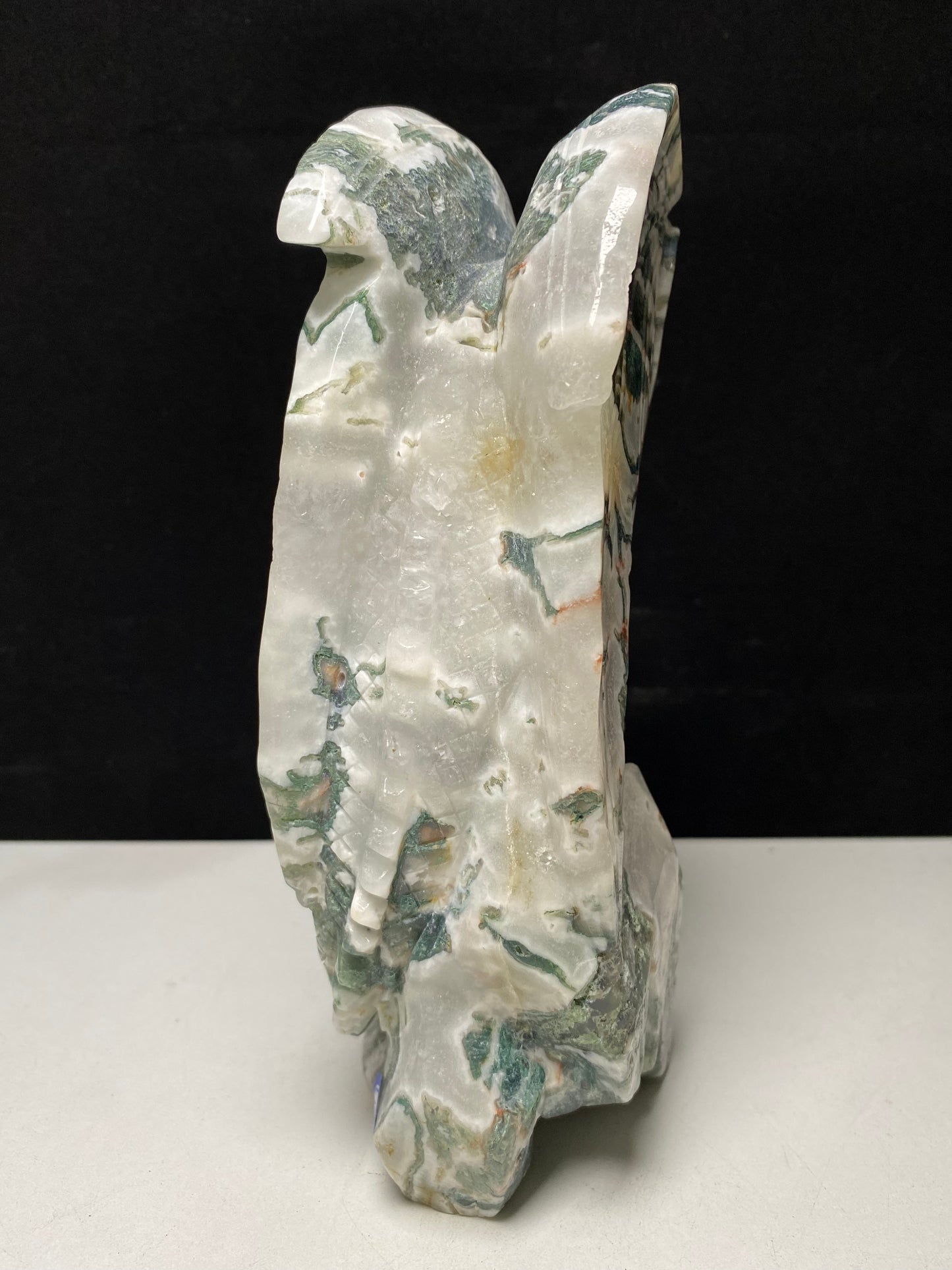 Moss agate flying dragon carving#1853