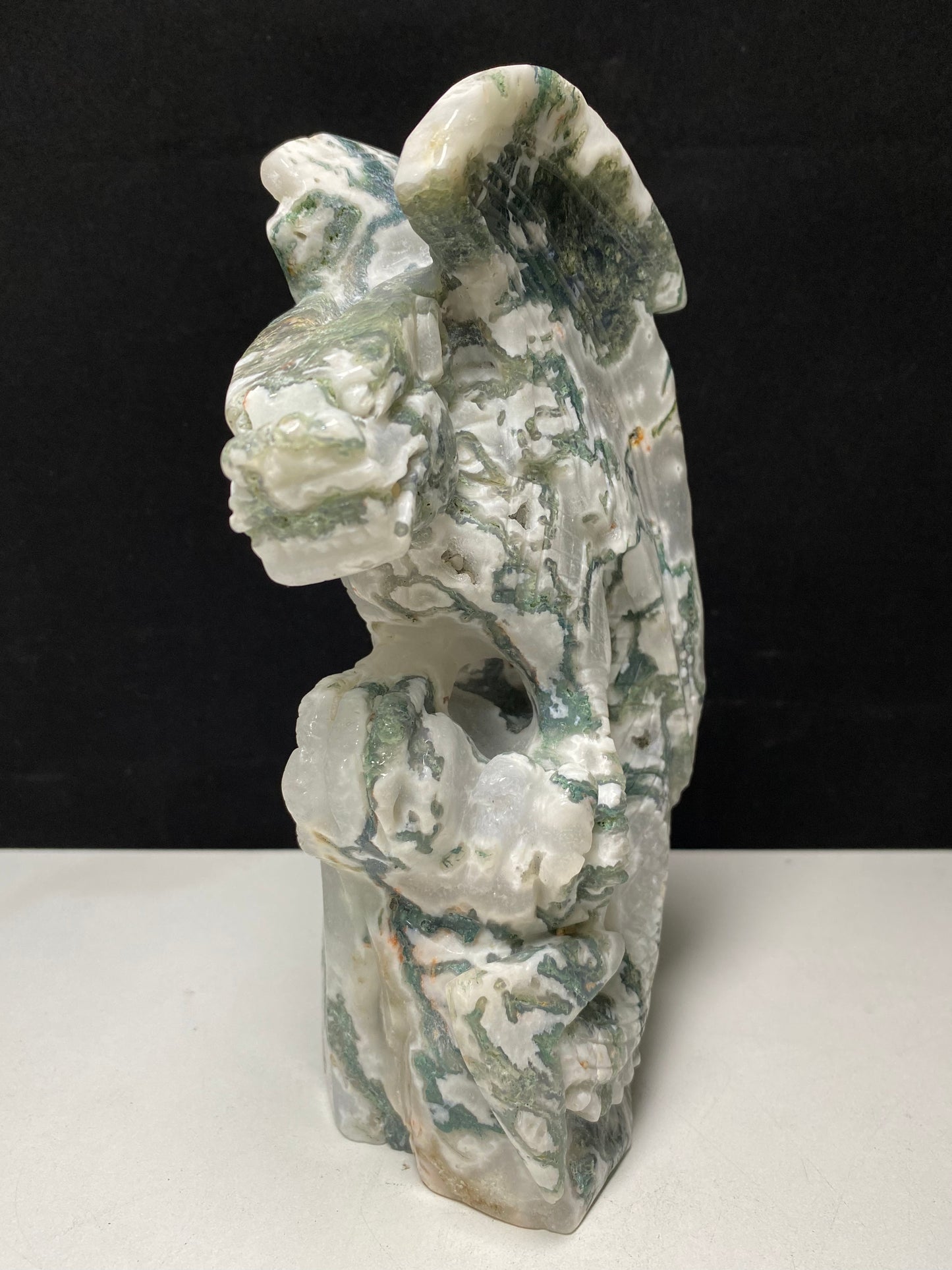 Moss agate flying dragon carving#1853