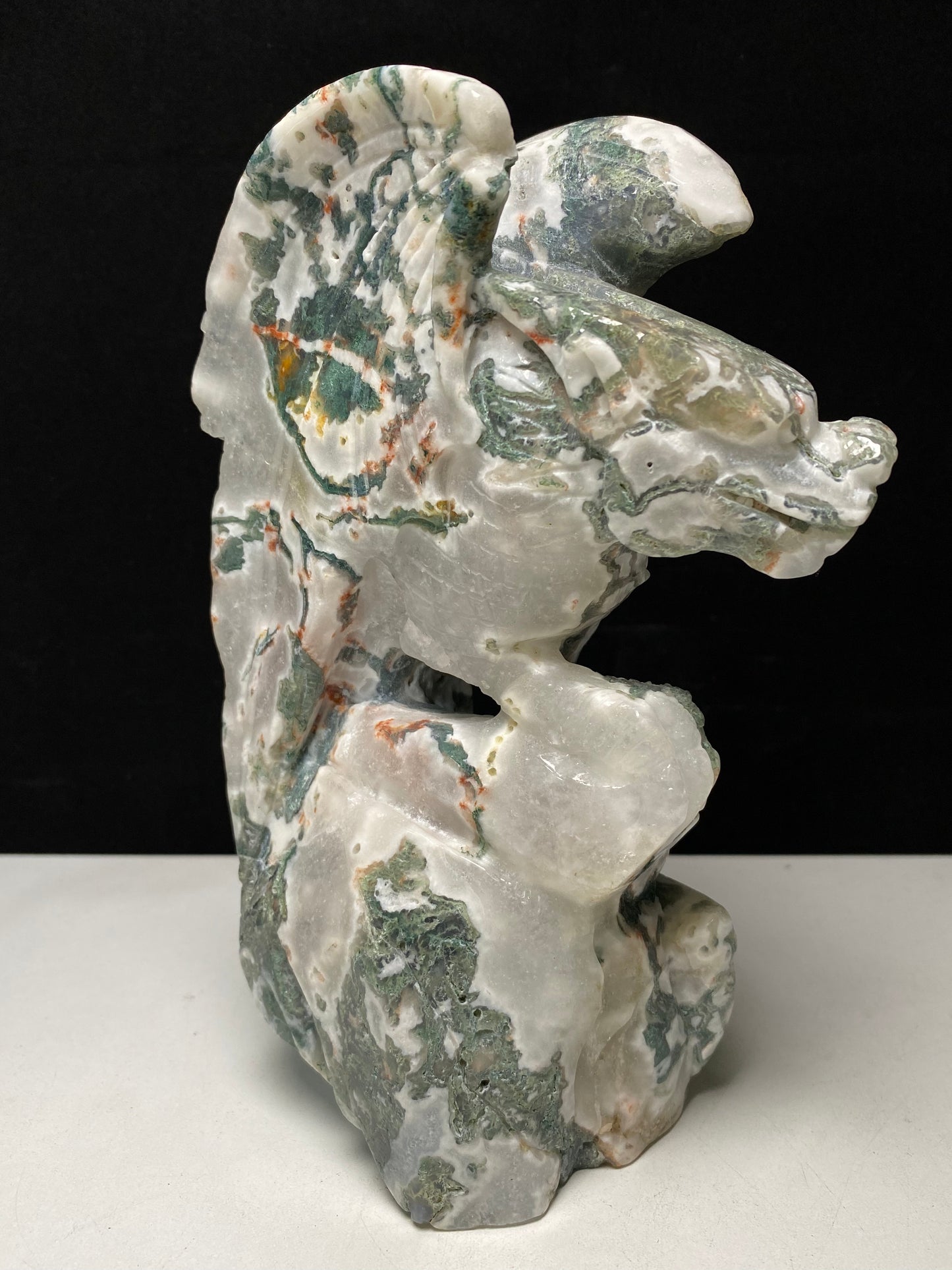 Moss agate flying dragon carving#1853