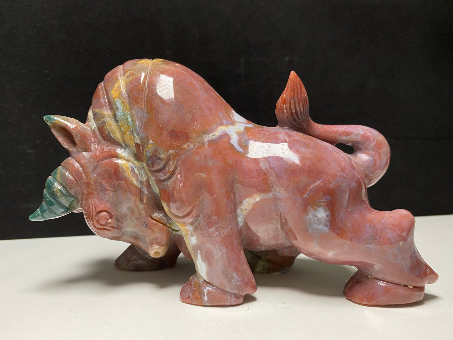 Ocean jasper bull carving#1449