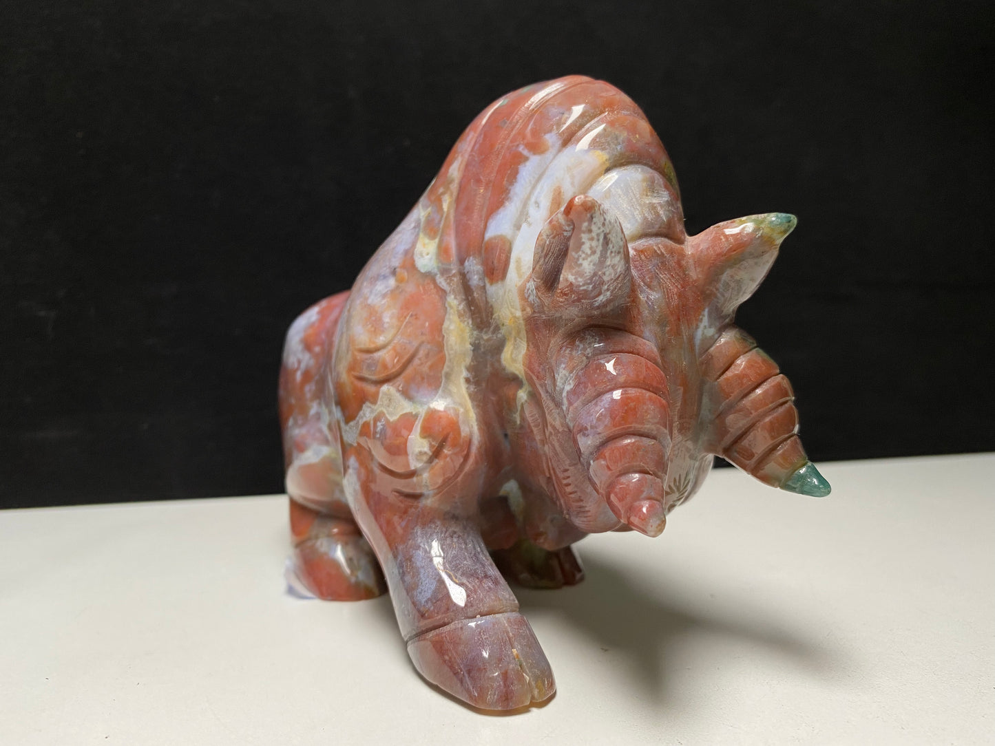 Ocean jasper bull carving#1449
