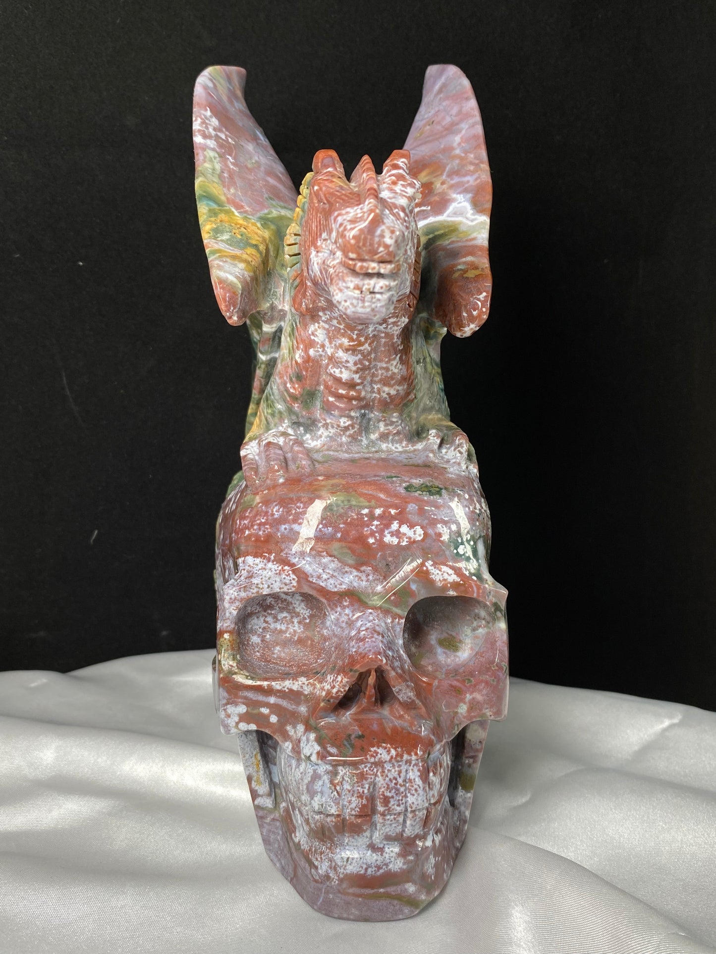 070-Colorful Ocean jasper flying dragon on skull #2230