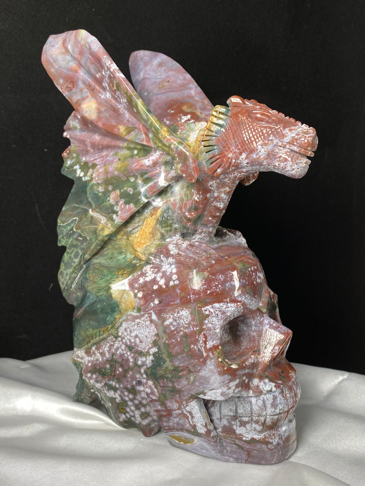 070-Colorful Ocean jasper flying dragon on skull #2230