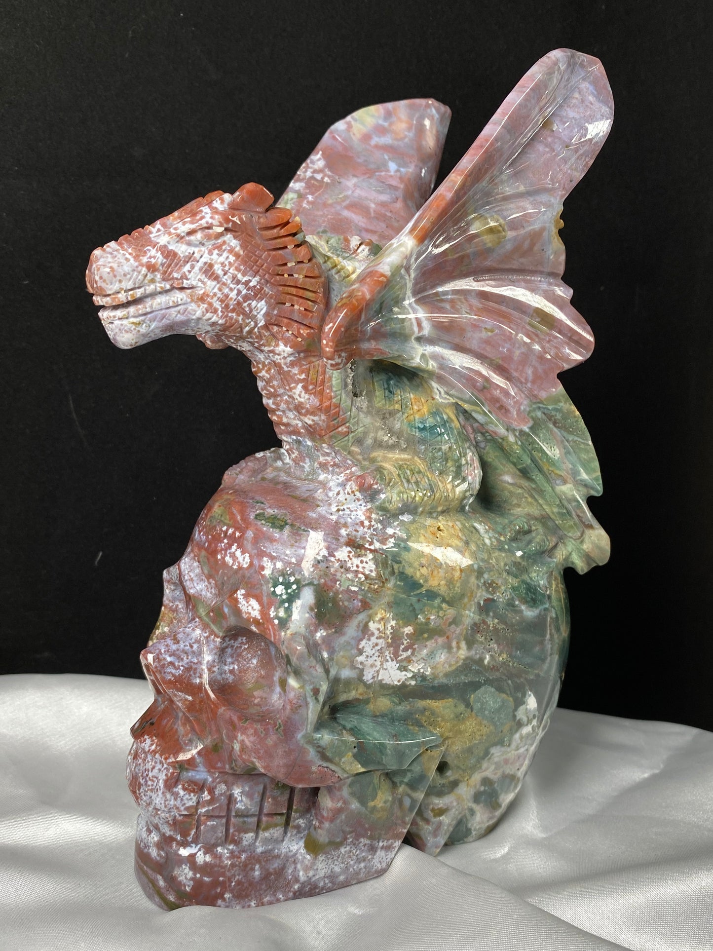 070-Colorful Ocean jasper flying dragon on skull #2230