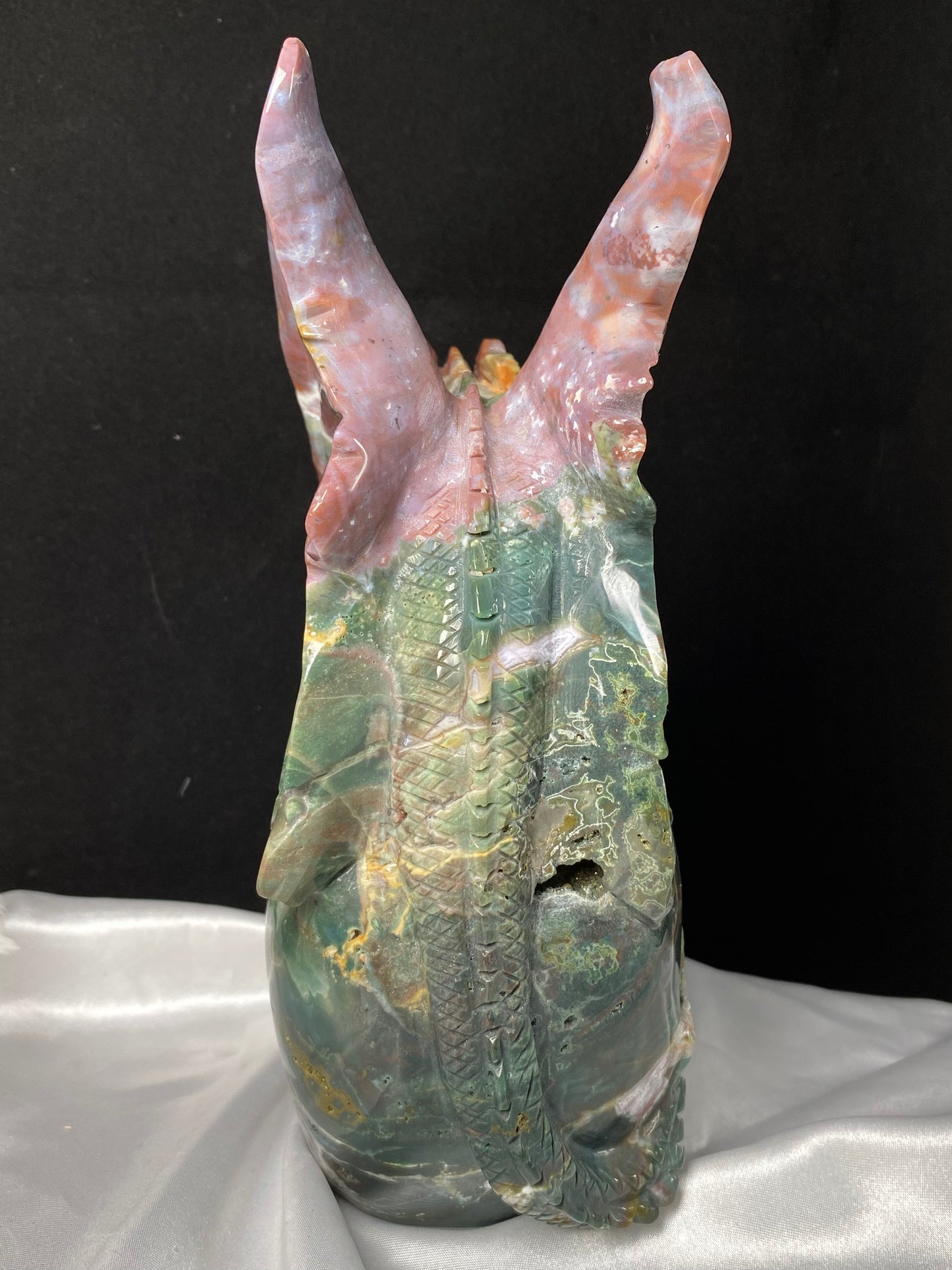070-Colorful Ocean jasper flying dragon on skull #2230