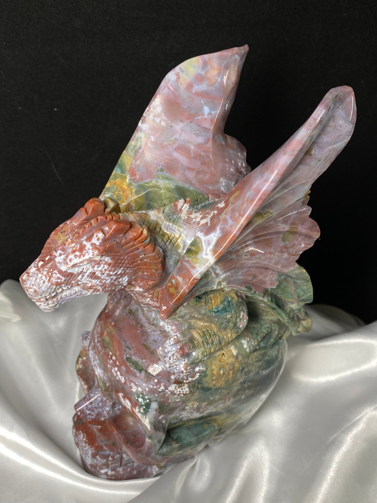 070-Colorful Ocean jasper flying dragon on skull #2230