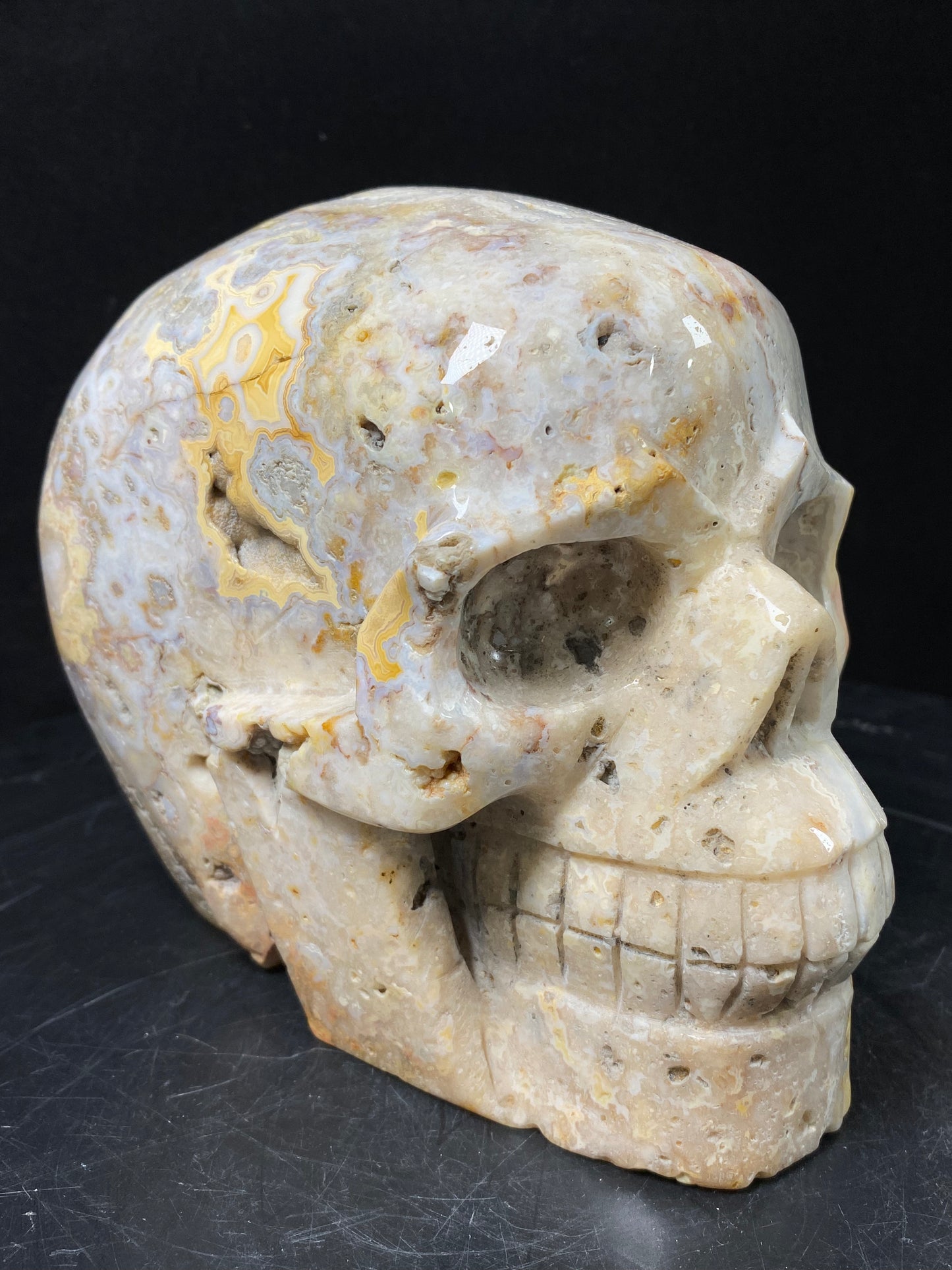 105-Crazy lace agate skull #3352