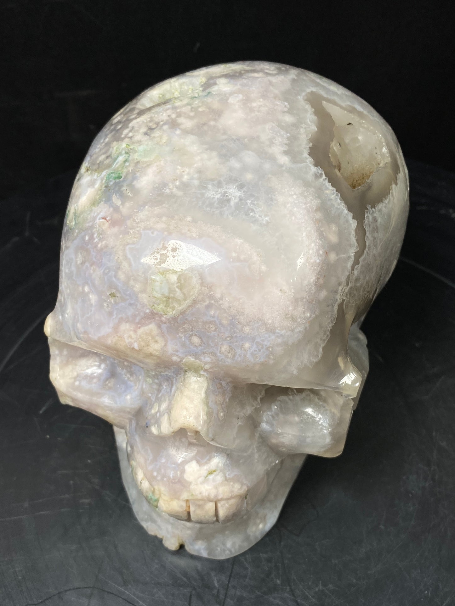 107-Flower agate skull #3201