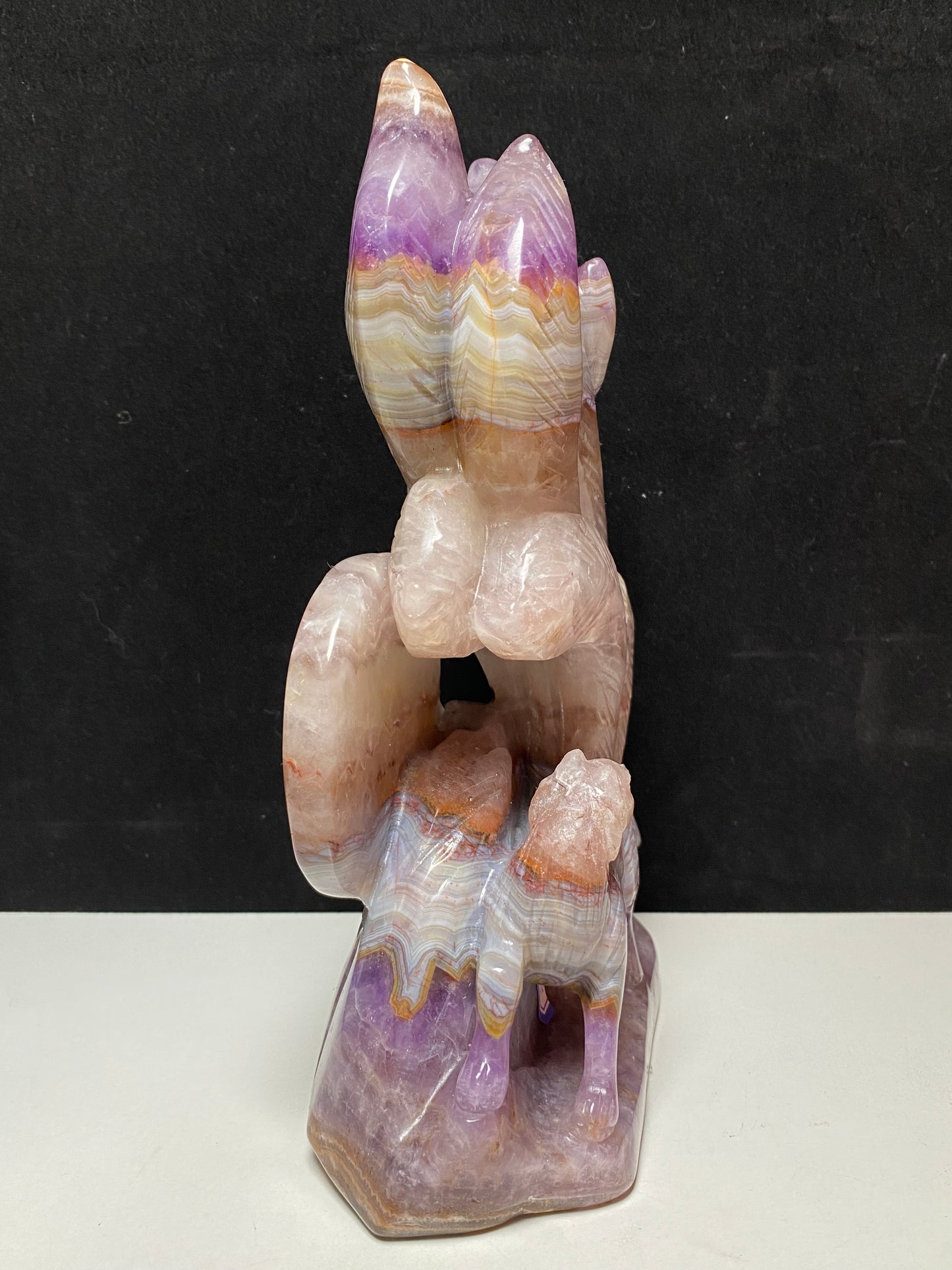 090-Banded amethyst agate nine tails fox carving #1806