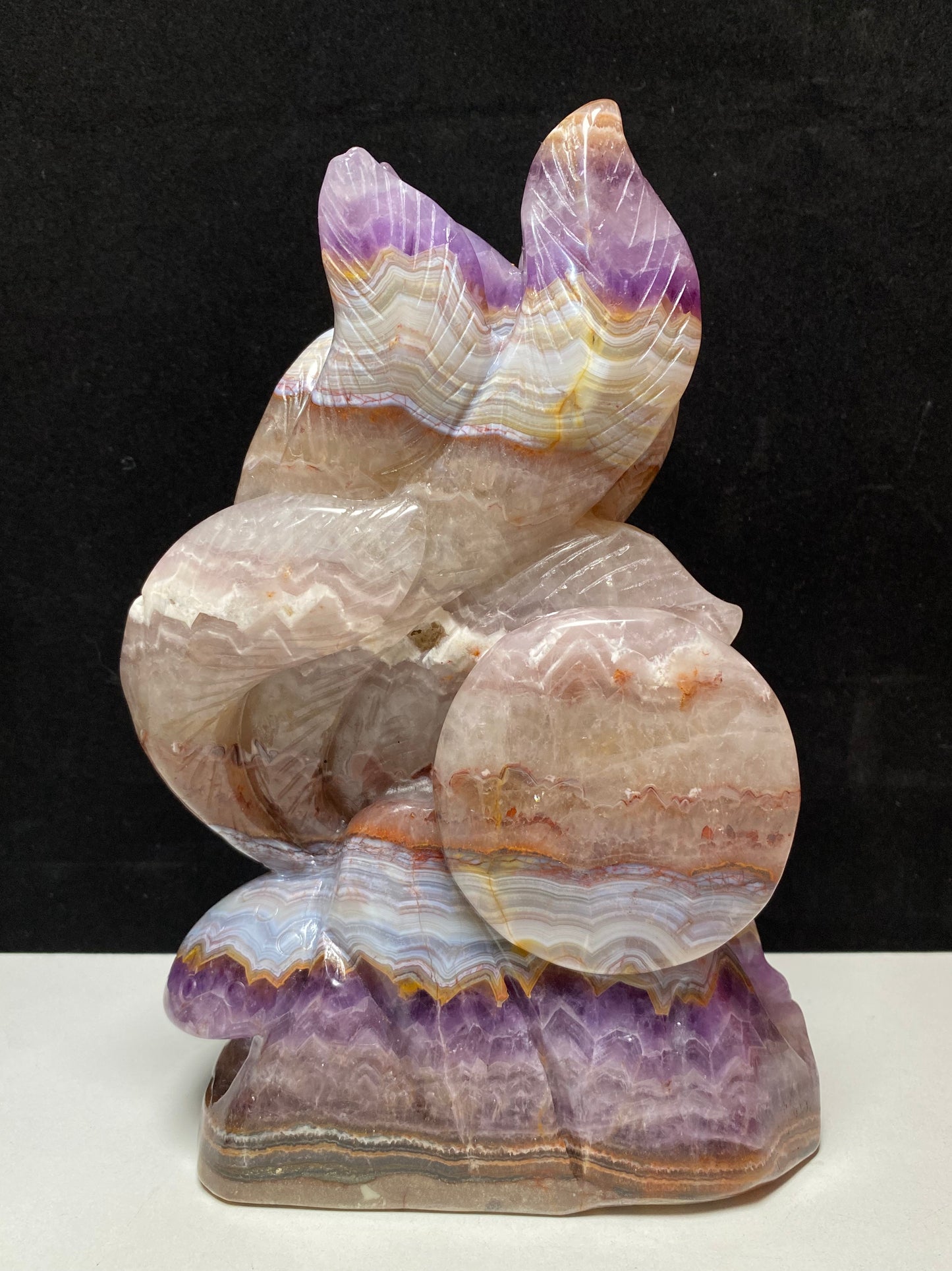 090-Banded amethyst agate nine tails fox carving #1806