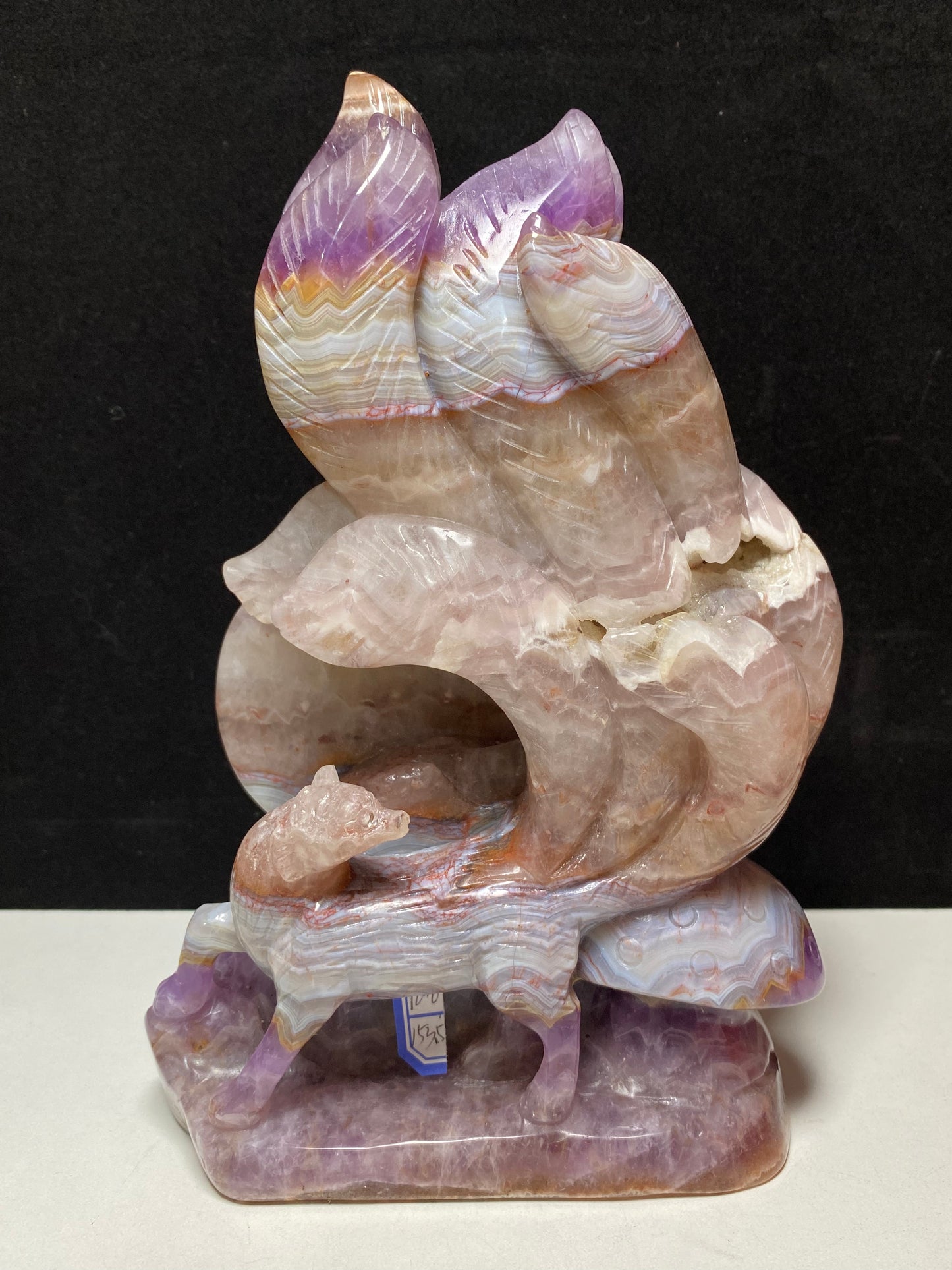 090-Banded amethyst agate nine tails fox carving #1806