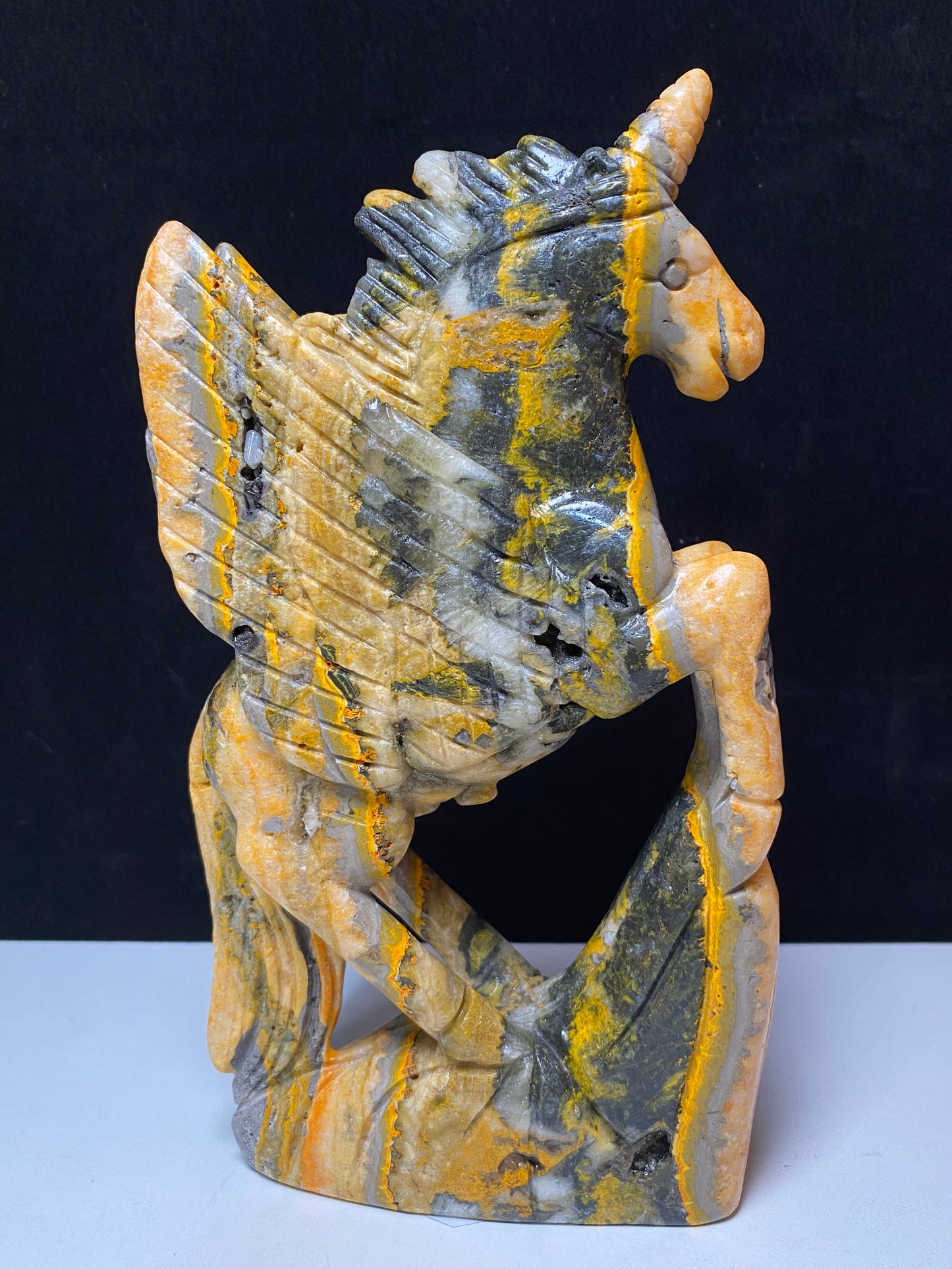 128-Bumble bee jasper unicorn carving #1089