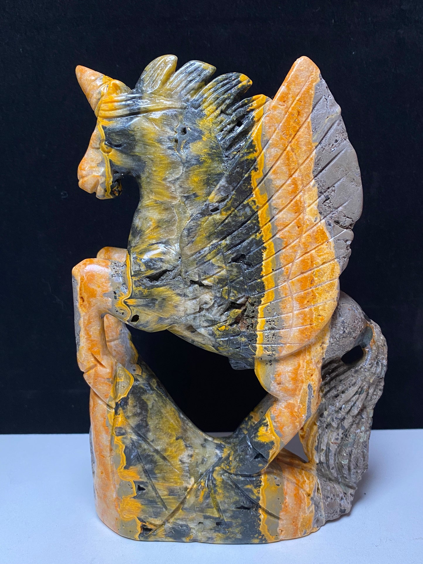126-Bumble bee jasper unicorn carving #1366