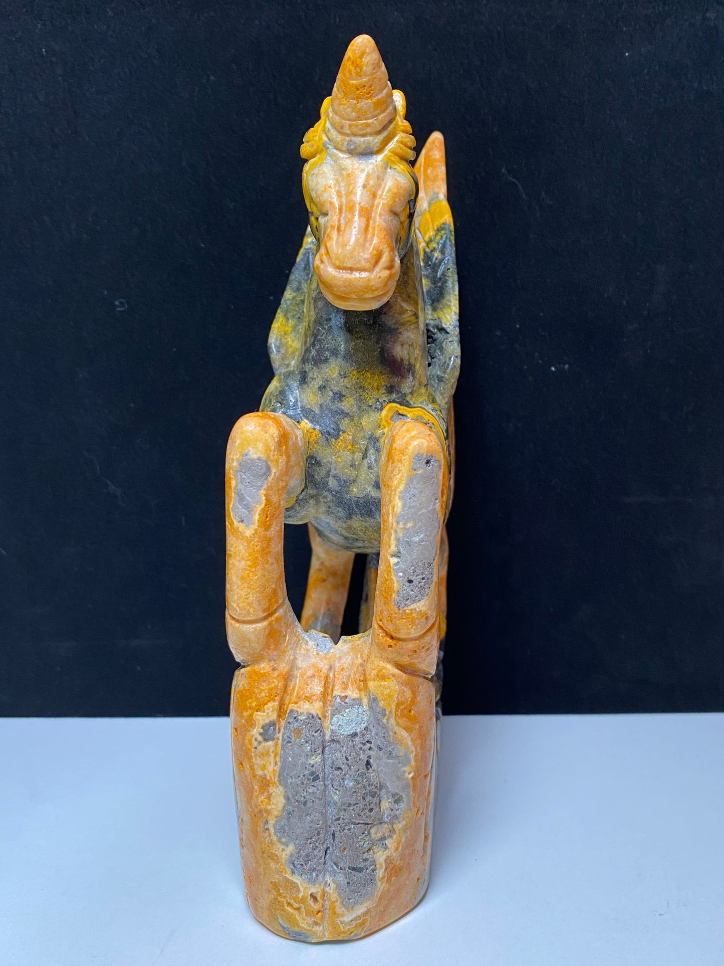 126-Bumble bee jasper unicorn carving #1366
